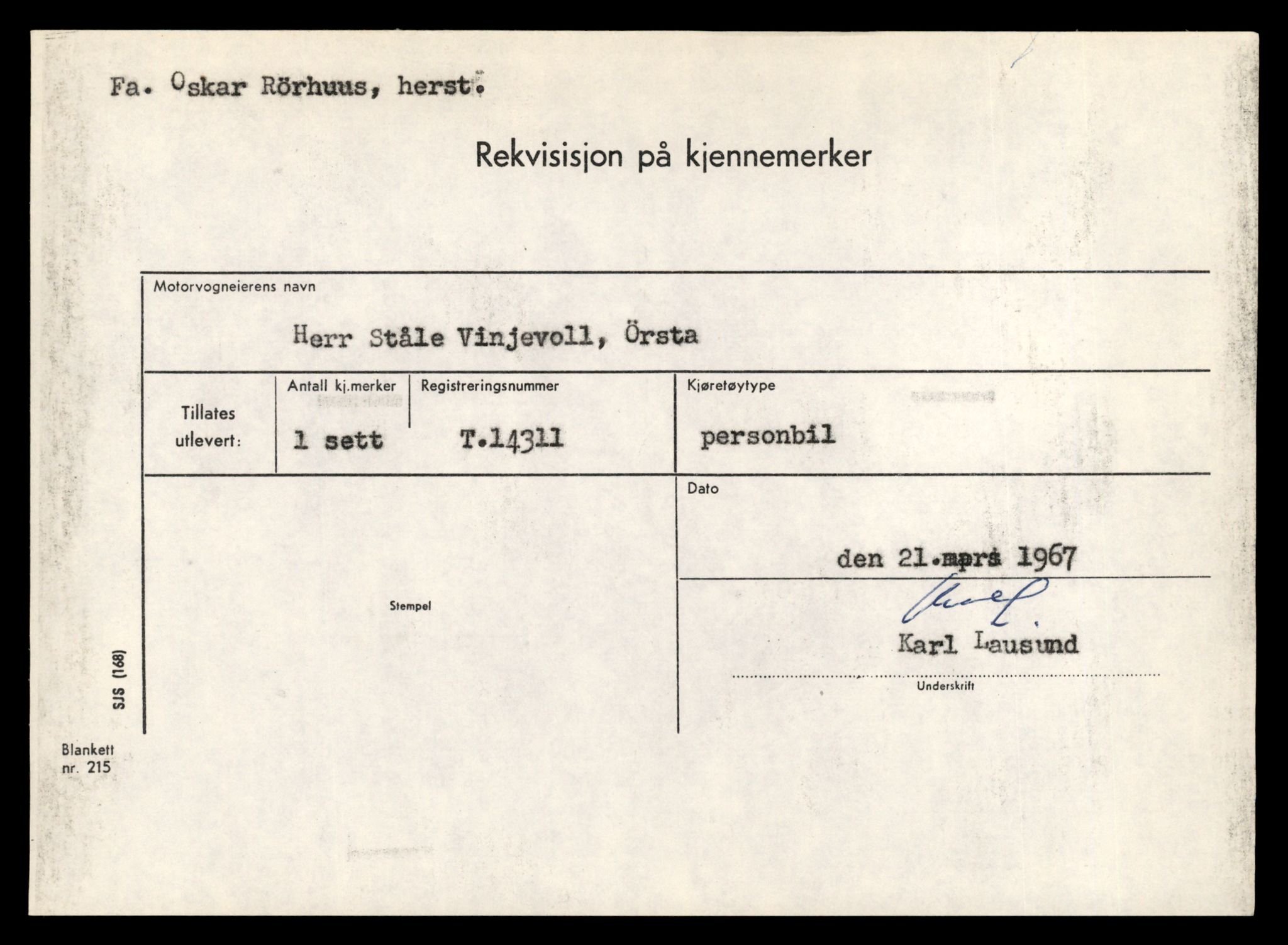 Møre og Romsdal vegkontor - Ålesund trafikkstasjon, AV/SAT-A-4099/F/Fe/L0044: Registreringskort for kjøretøy T 14205 - T 14319, 1927-1998, s. 3097