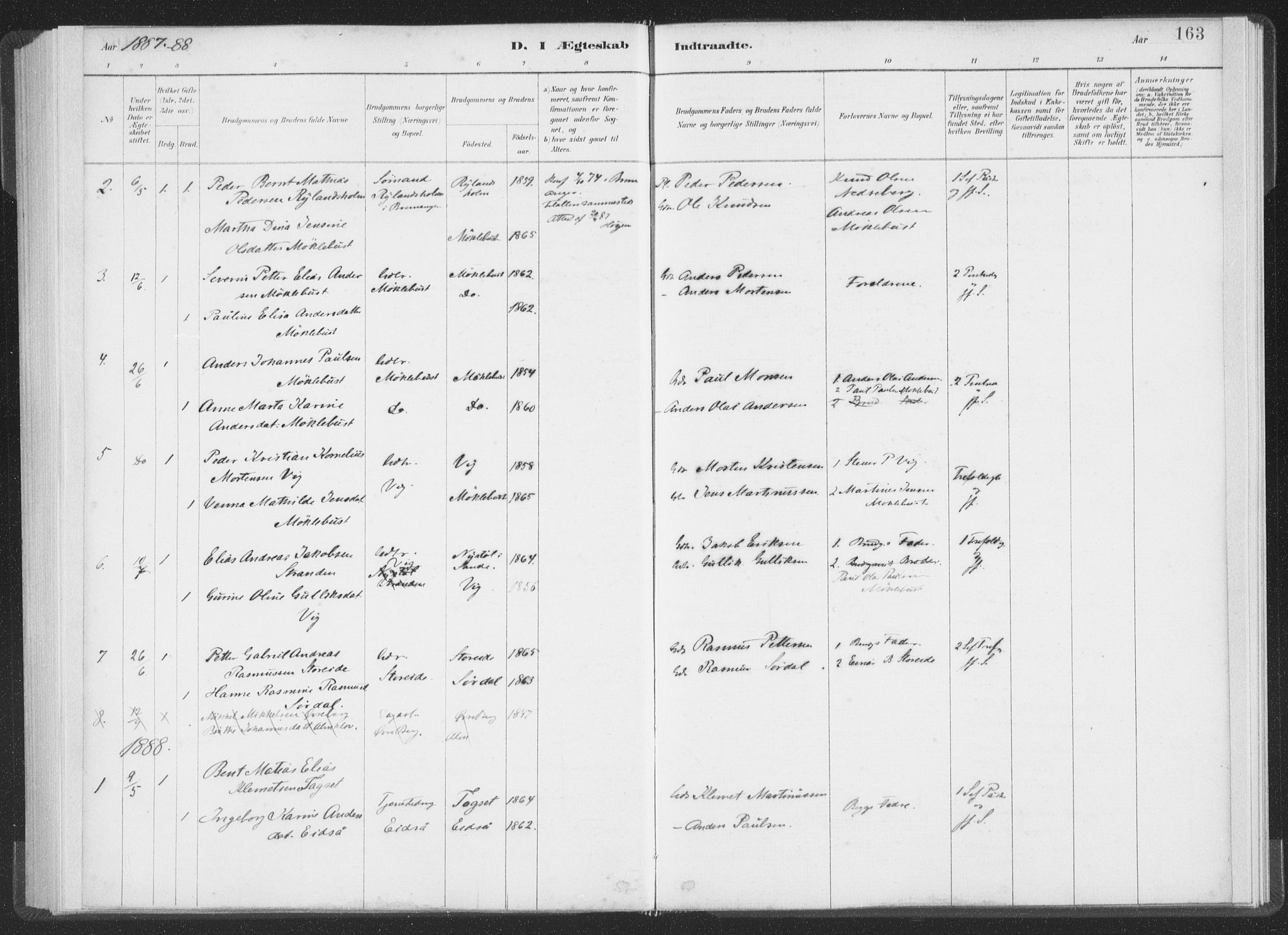 Ministerialprotokoller, klokkerbøker og fødselsregistre - Møre og Romsdal, AV/SAT-A-1454/502/L0025: Ministerialbok nr. 502A03, 1885-1909, s. 163