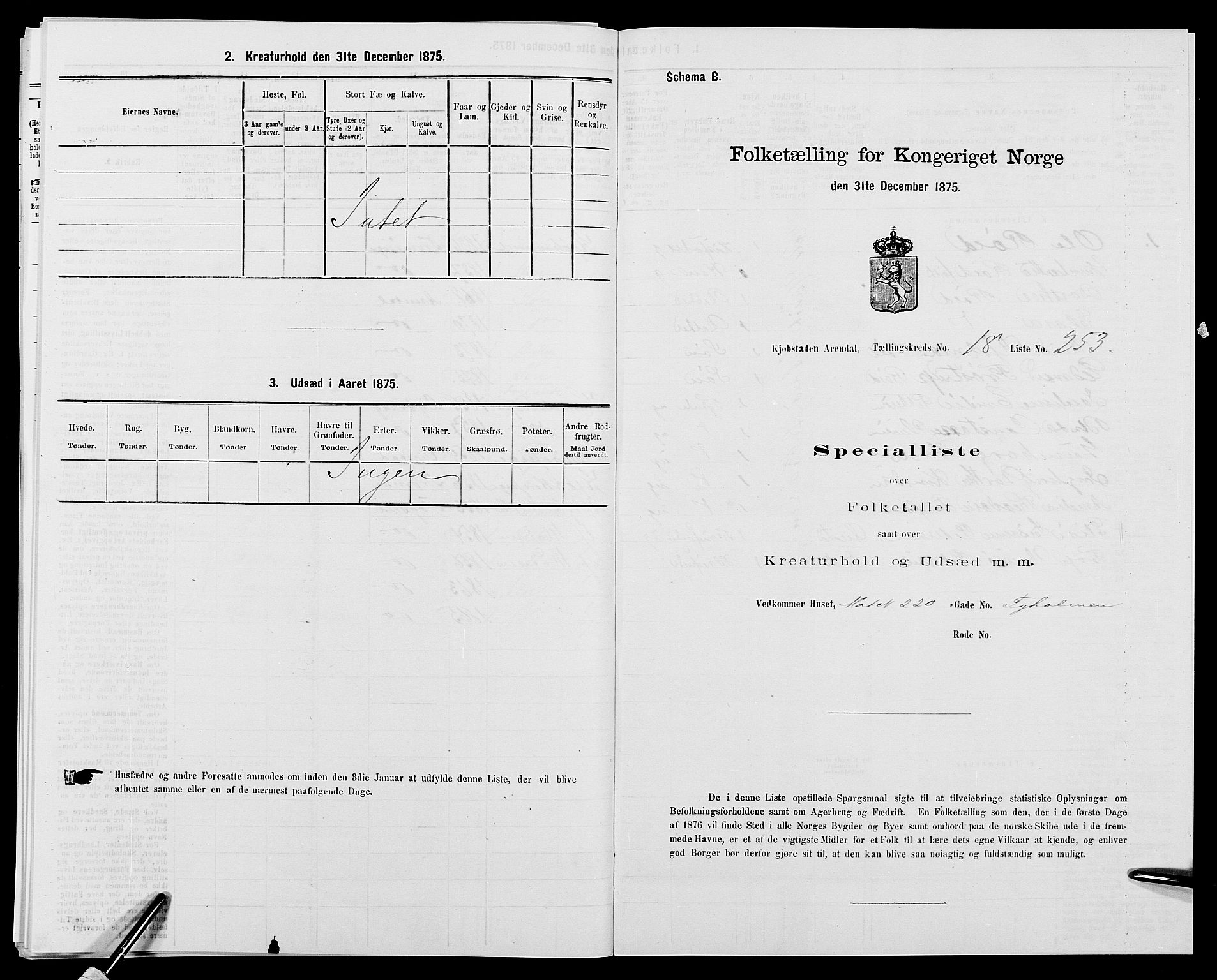 SAK, Folketelling 1875 for 0903P Arendal prestegjeld, 1875, s. 593