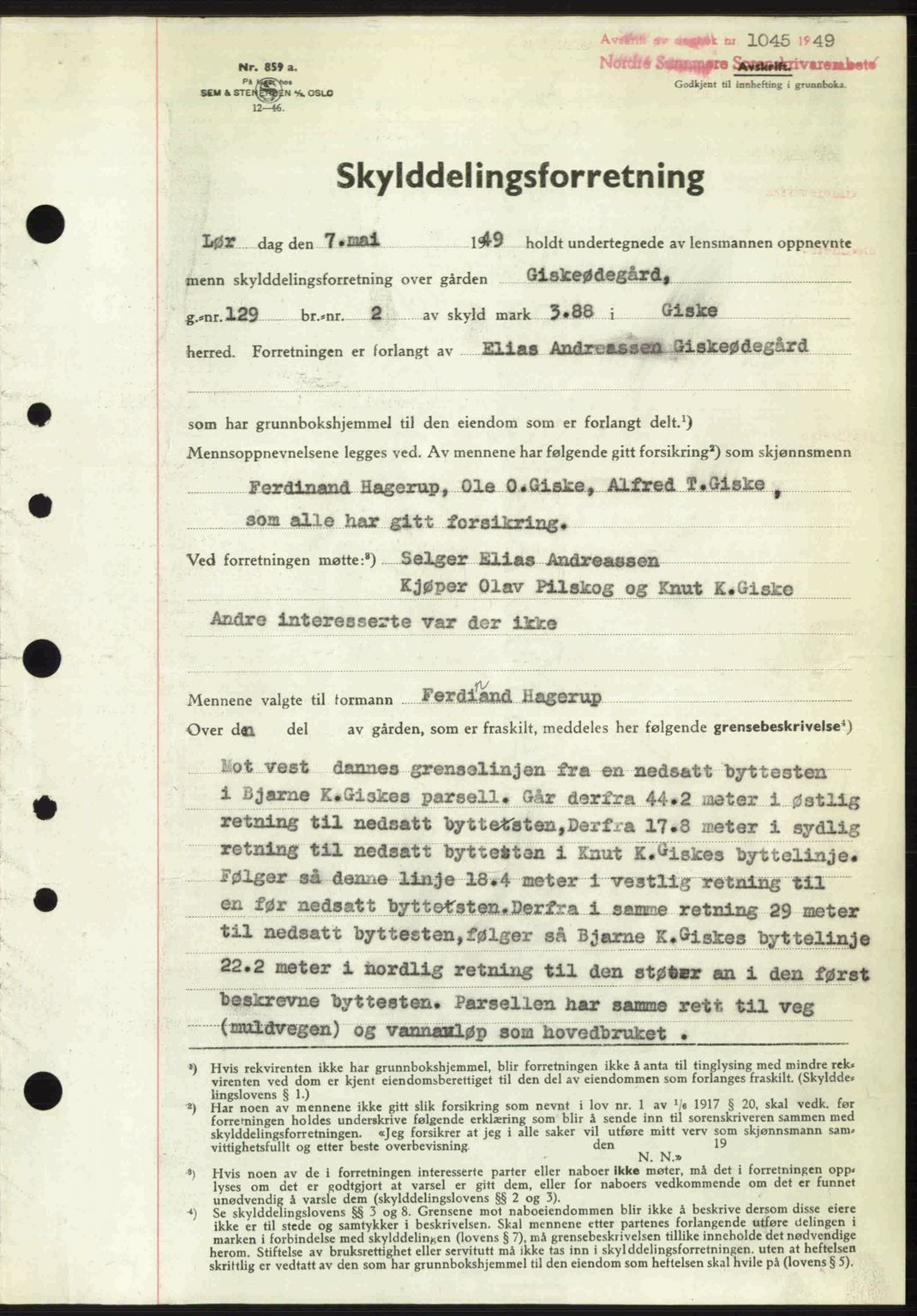 Nordre Sunnmøre sorenskriveri, SAT/A-0006/1/2/2C/2Ca: Pantebok nr. A30, 1949-1949, Dagboknr: 1045/1949