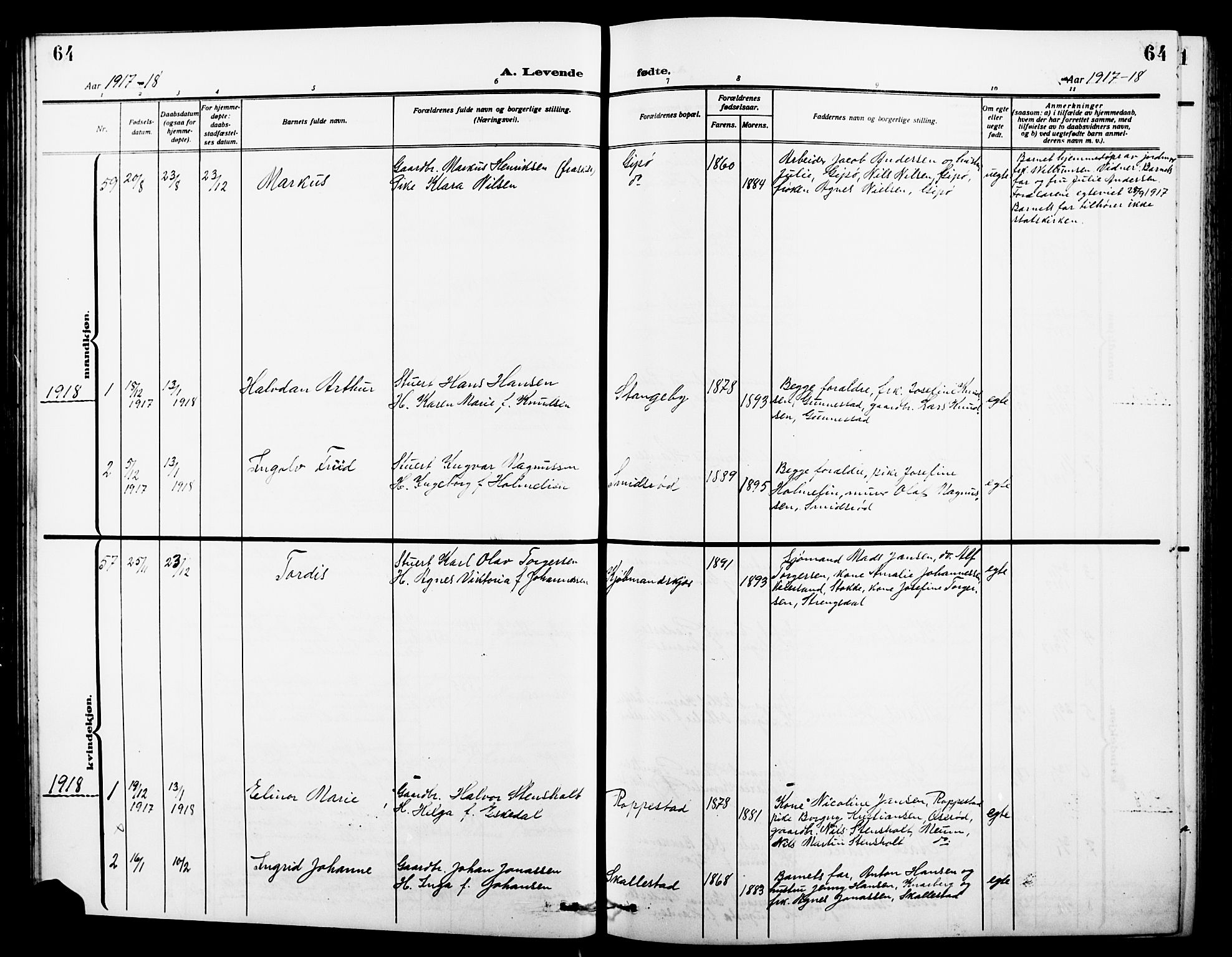 Nøtterøy kirkebøker, AV/SAKO-A-354/G/Ga/L0005: Klokkerbok nr. I 5, 1910-1924, s. 64