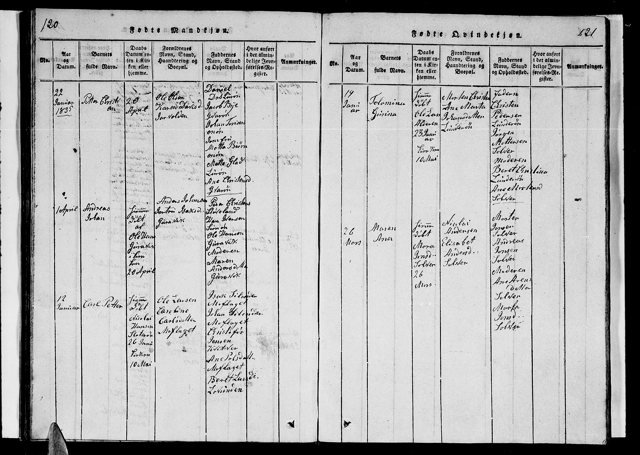 Ministerialprotokoller, klokkerbøker og fødselsregistre - Nordland, AV/SAT-A-1459/839/L0571: Klokkerbok nr. 839C01, 1820-1840, s. 120-121