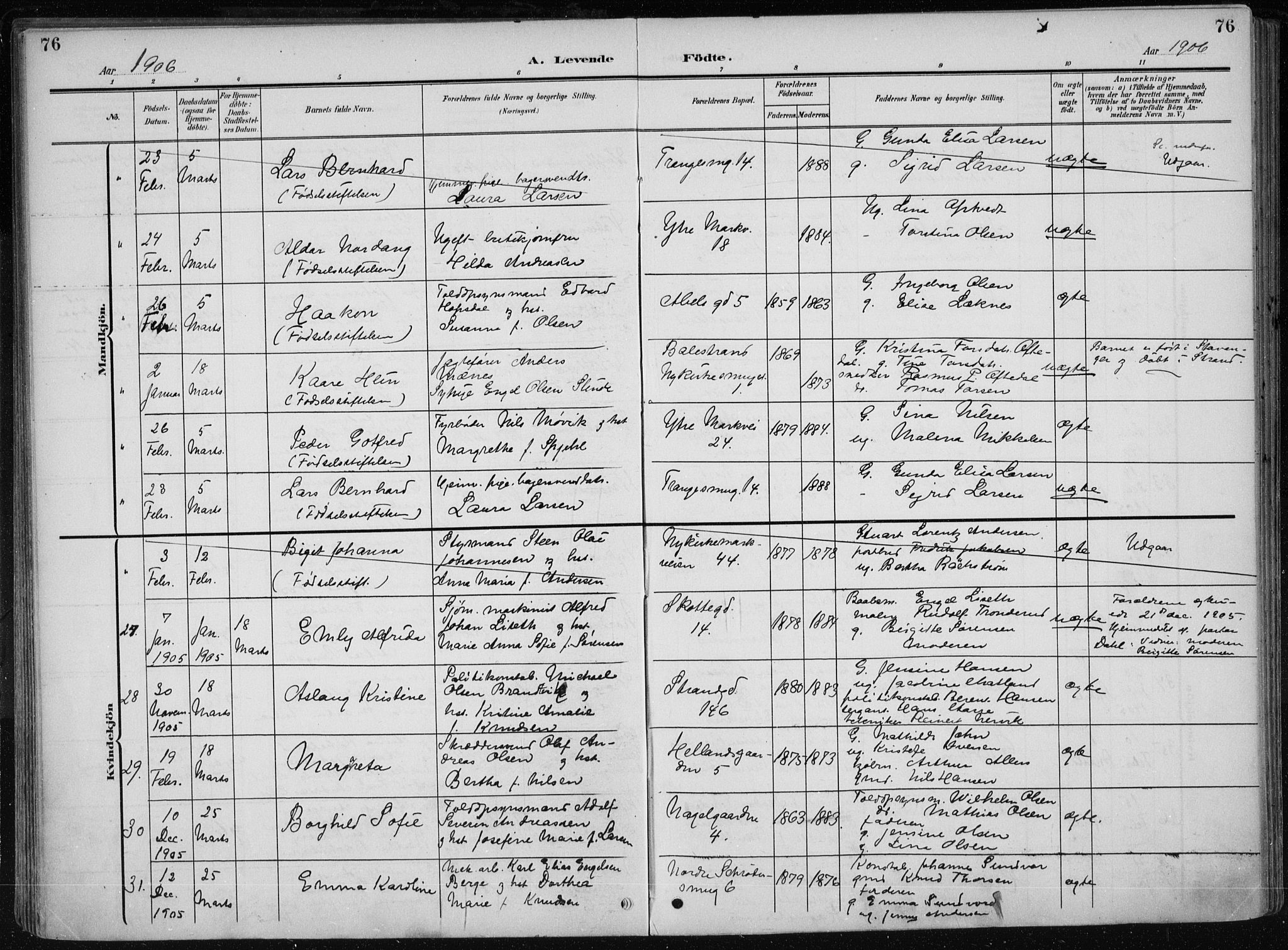 Nykirken Sokneprestembete, AV/SAB-A-77101/H/Haa/L0019: Ministerialbok nr. B 7, 1904-1916, s. 76