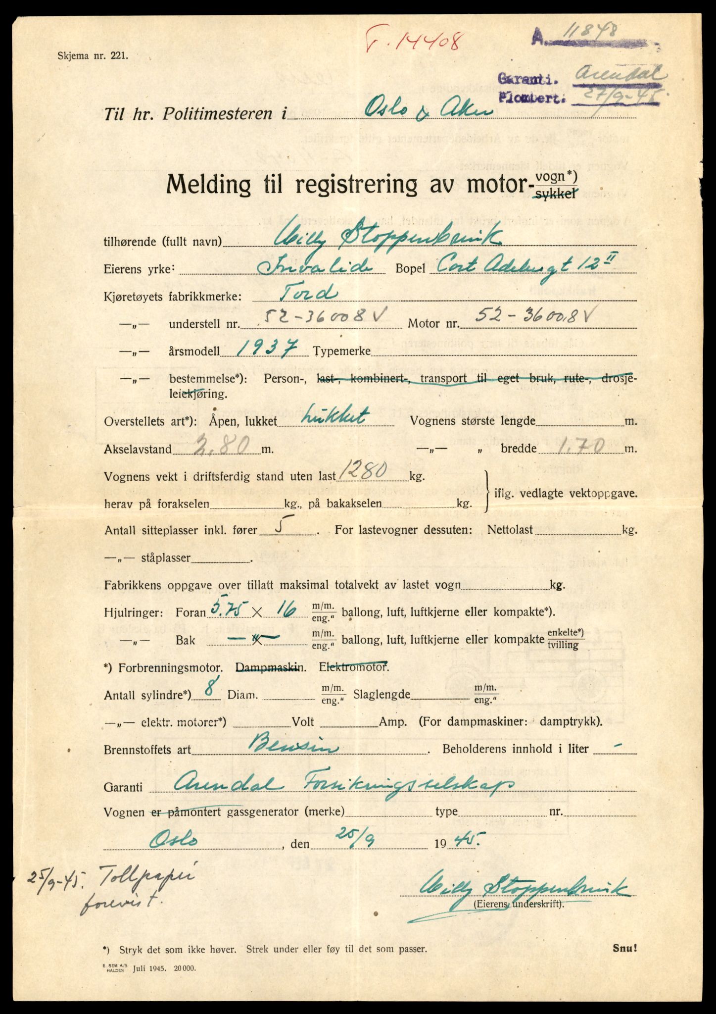 Møre og Romsdal vegkontor - Ålesund trafikkstasjon, AV/SAT-A-4099/F/Fe/L0045: Registreringskort for kjøretøy T 14320 - T 14444, 1927-1998, s. 2249