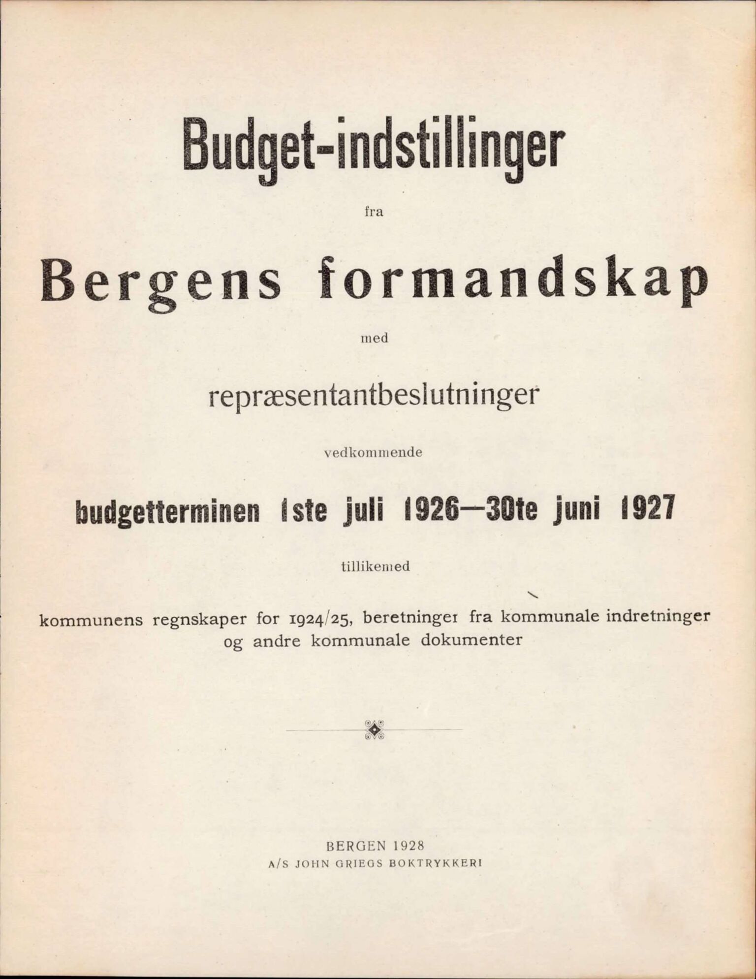 Bergen kommune. Formannskapet, BBA/A-0003/Ad/L0113: Bergens Kommuneforhandlinger, bind II, 1926