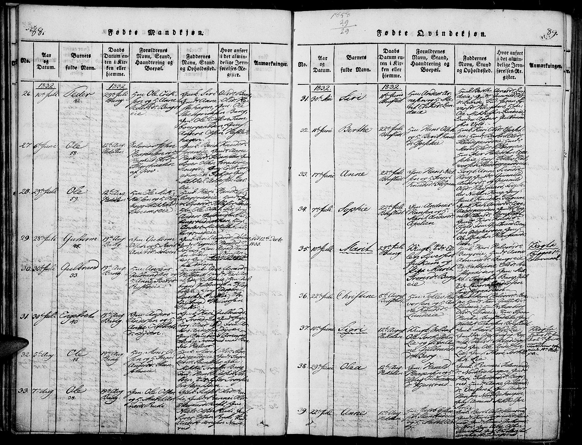 Sør-Aurdal prestekontor, SAH/PREST-128/H/Ha/Haa/L0003: Ministerialbok nr. 3, 1825-1840, s. 88-89