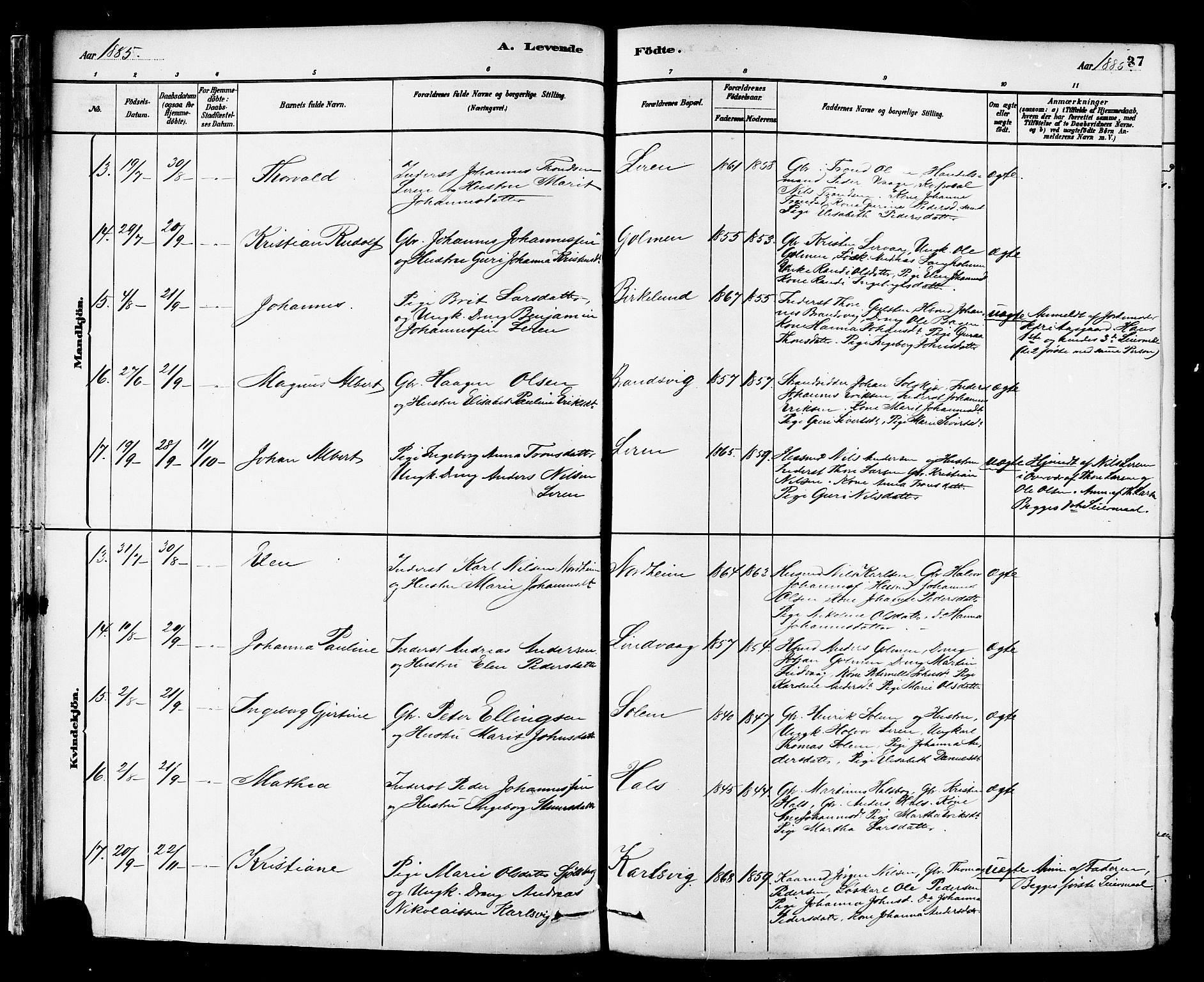 Ministerialprotokoller, klokkerbøker og fødselsregistre - Møre og Romsdal, AV/SAT-A-1454/577/L0896: Ministerialbok nr. 577A03, 1880-1898, s. 37