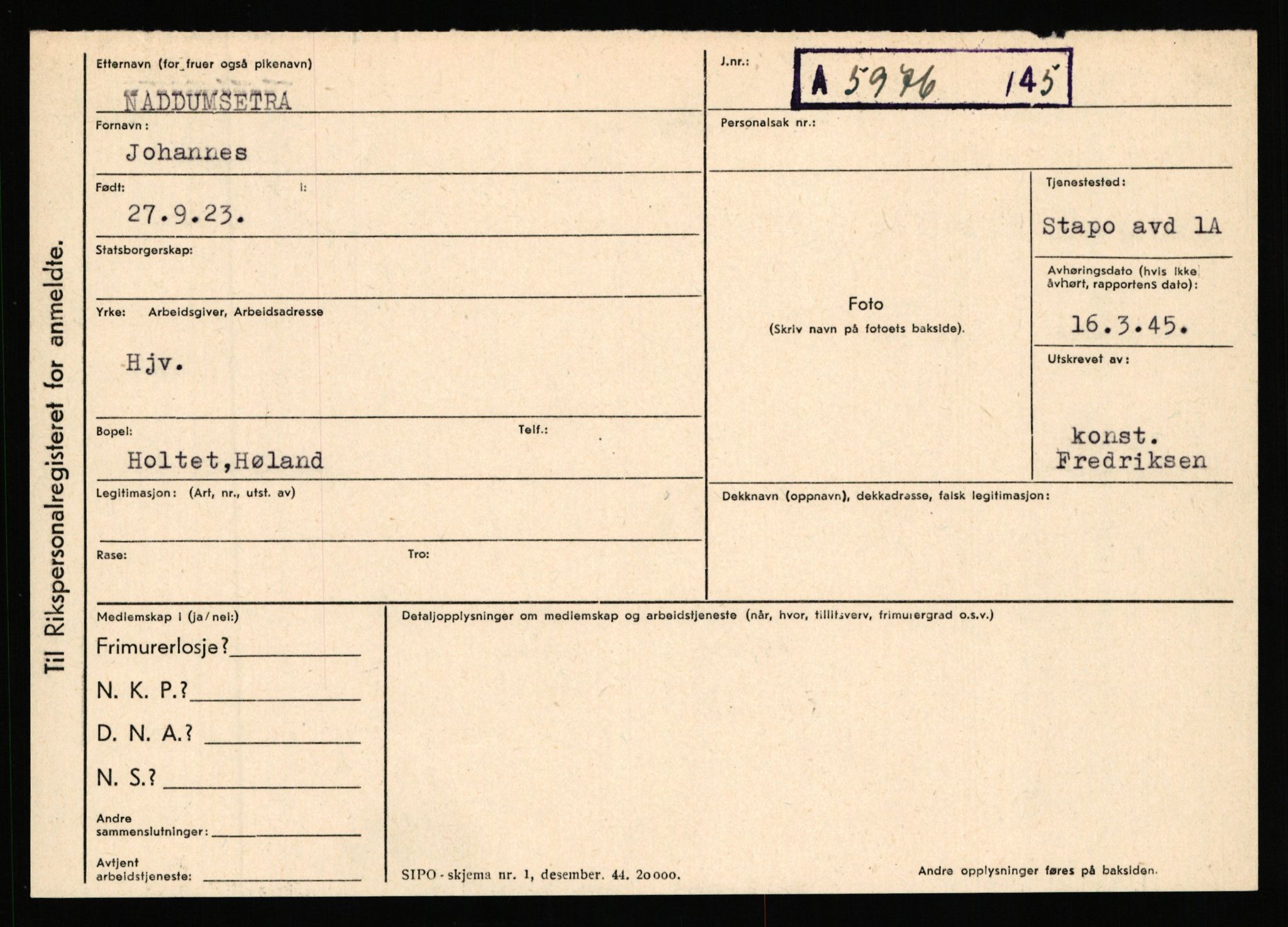 Statspolitiet - Hovedkontoret / Osloavdelingen, AV/RA-S-1329/C/Ca/L0011: Molberg - Nøstvold, 1943-1945, s. 1094