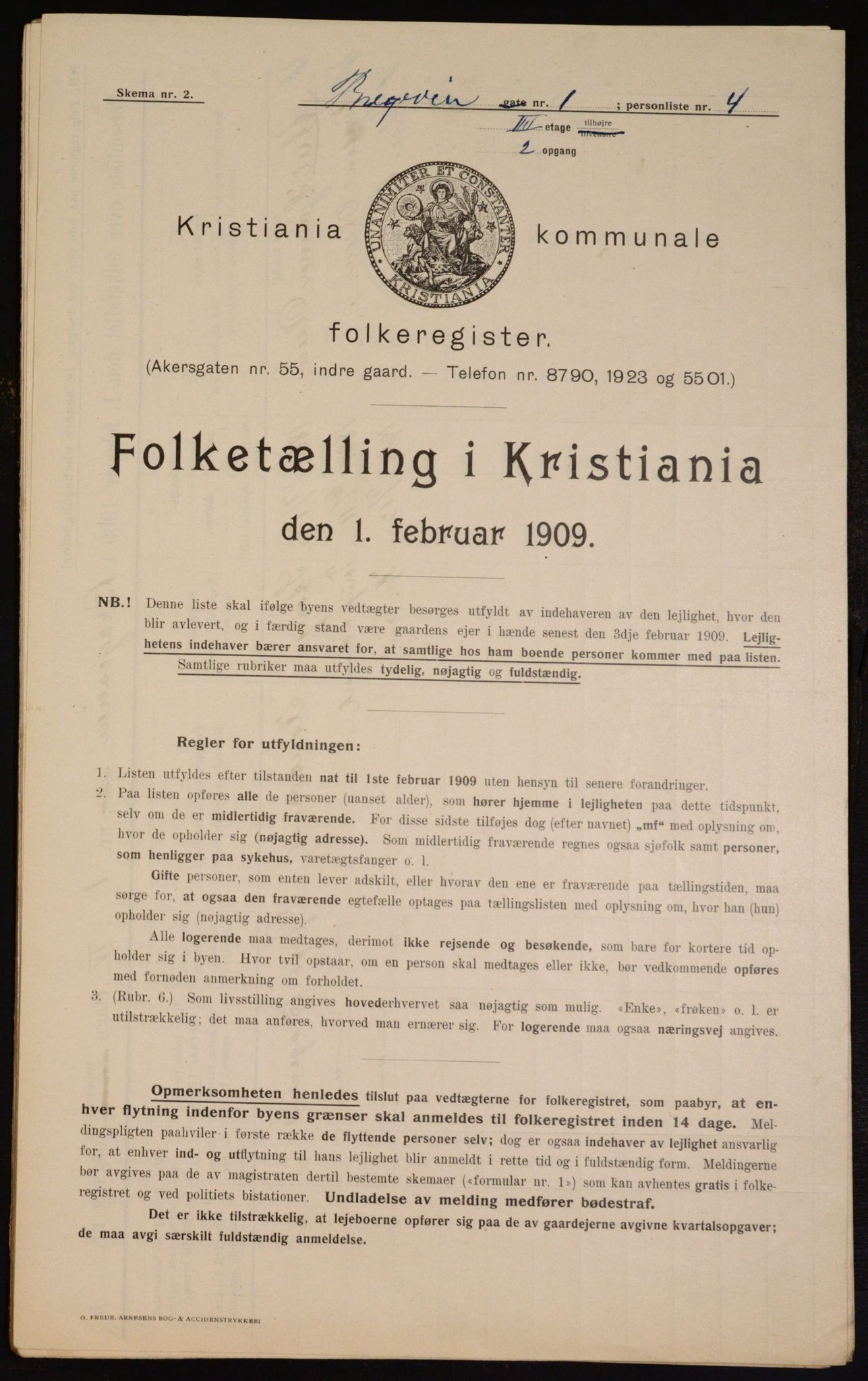 OBA, Kommunal folketelling 1.2.1909 for Kristiania kjøpstad, 1909, s. 7543