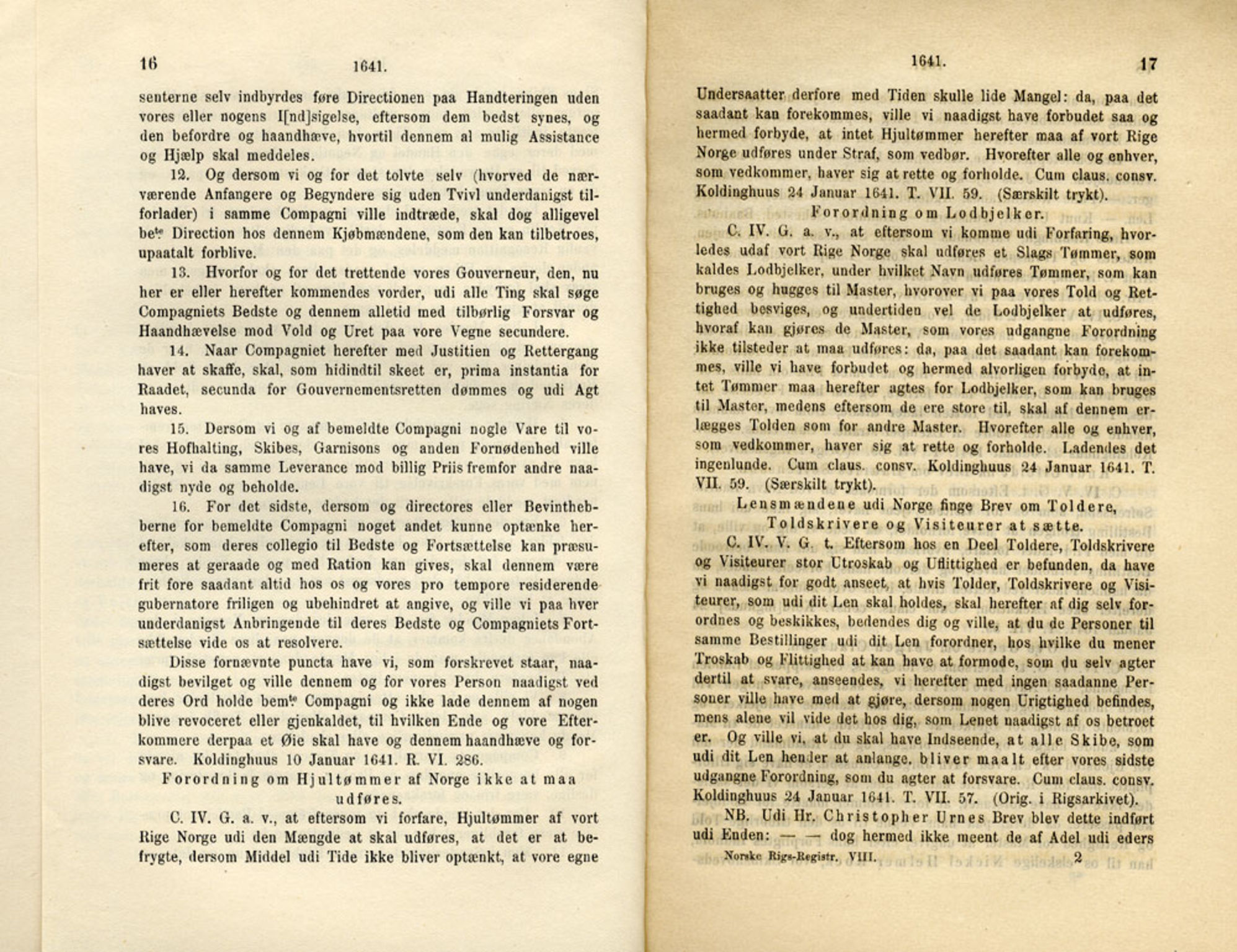 Publikasjoner utgitt av Det Norske Historiske Kildeskriftfond, PUBL/-/-/-: Norske Rigs-Registranter, bind 8, 1641-1648, s. 16-17