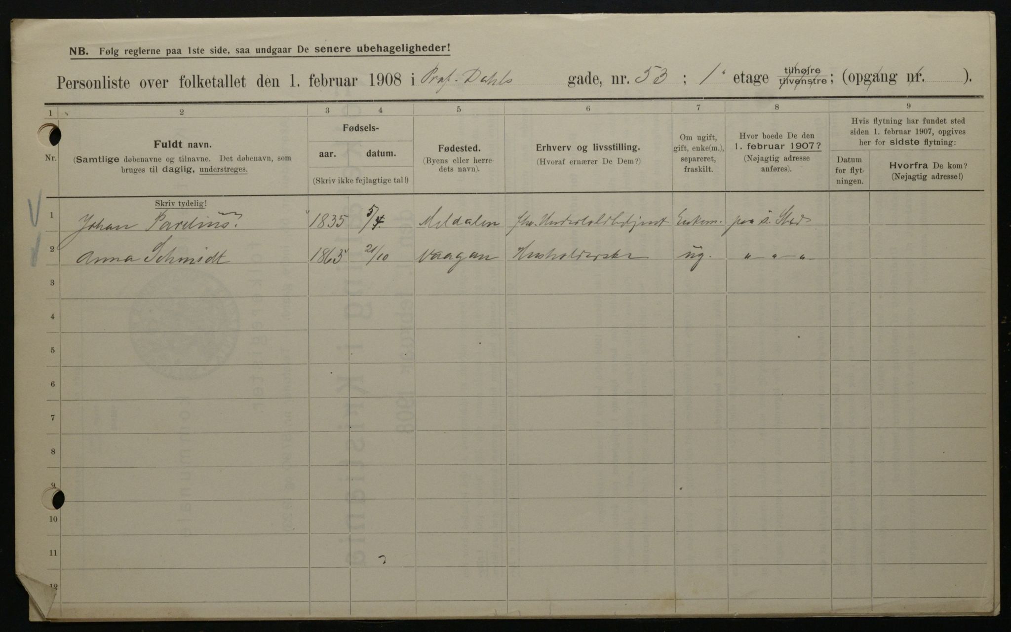 OBA, Kommunal folketelling 1.2.1908 for Kristiania kjøpstad, 1908, s. 73438