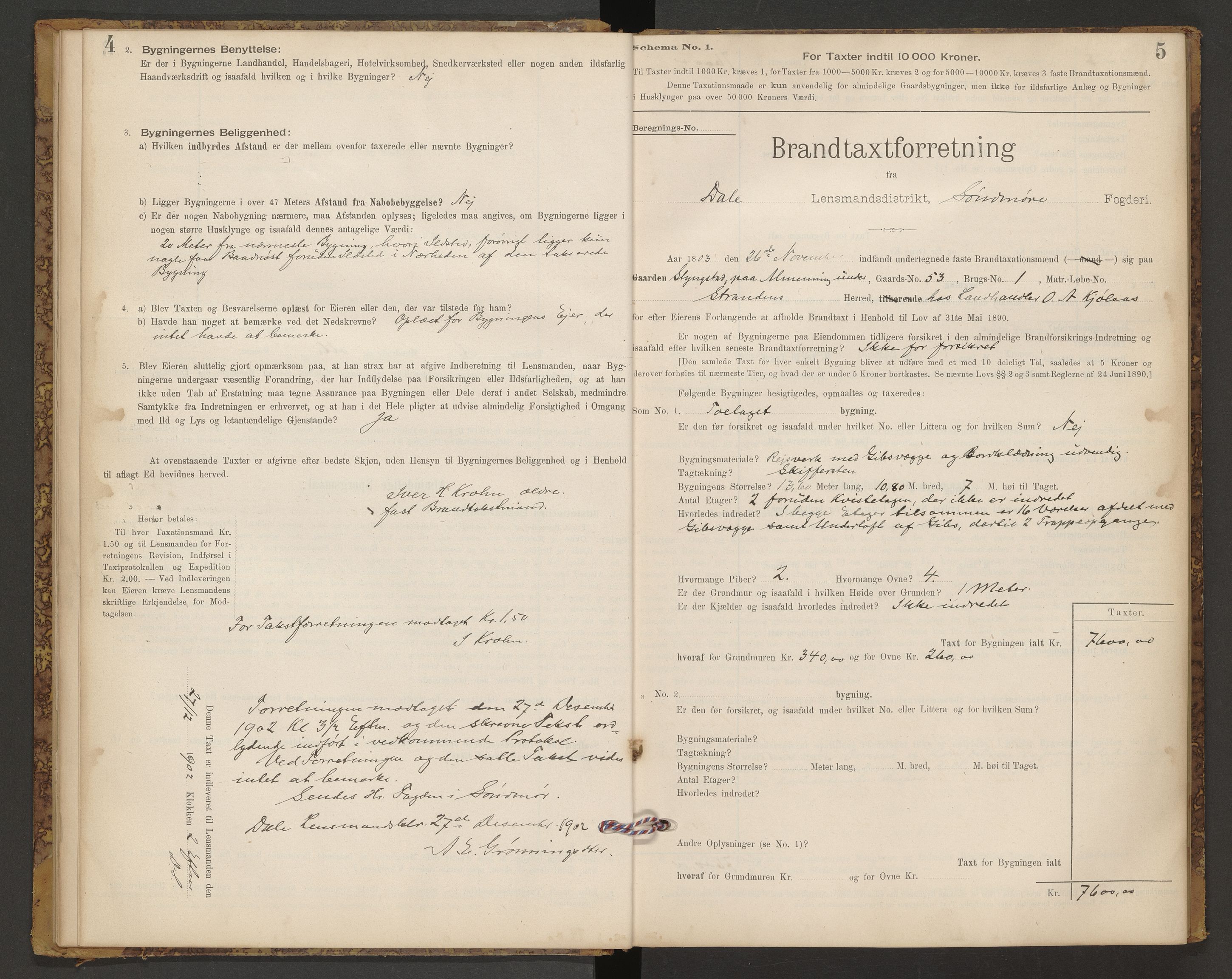 Norges Brannkasse Dale, AV/SAT-A-5492/Fb/L0001: Branntakstprotokoll, 1902-1944, s. 4-5