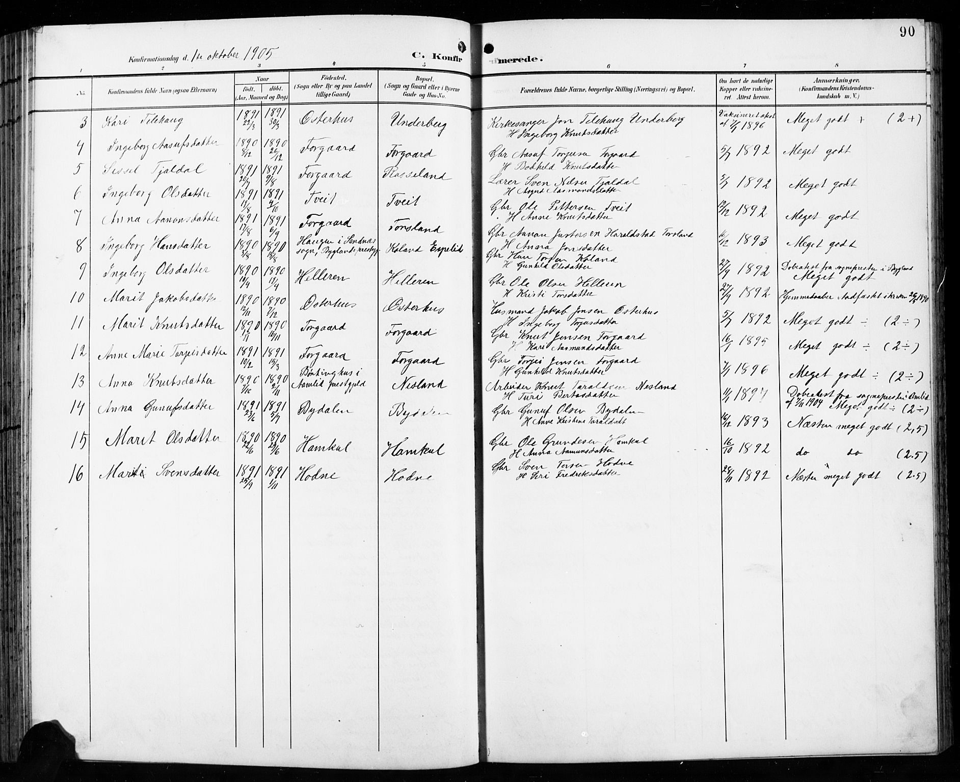Åseral sokneprestkontor, AV/SAK-1111-0051/F/Fb/L0003: Klokkerbok nr. B 3, 1900-1919, s. 90