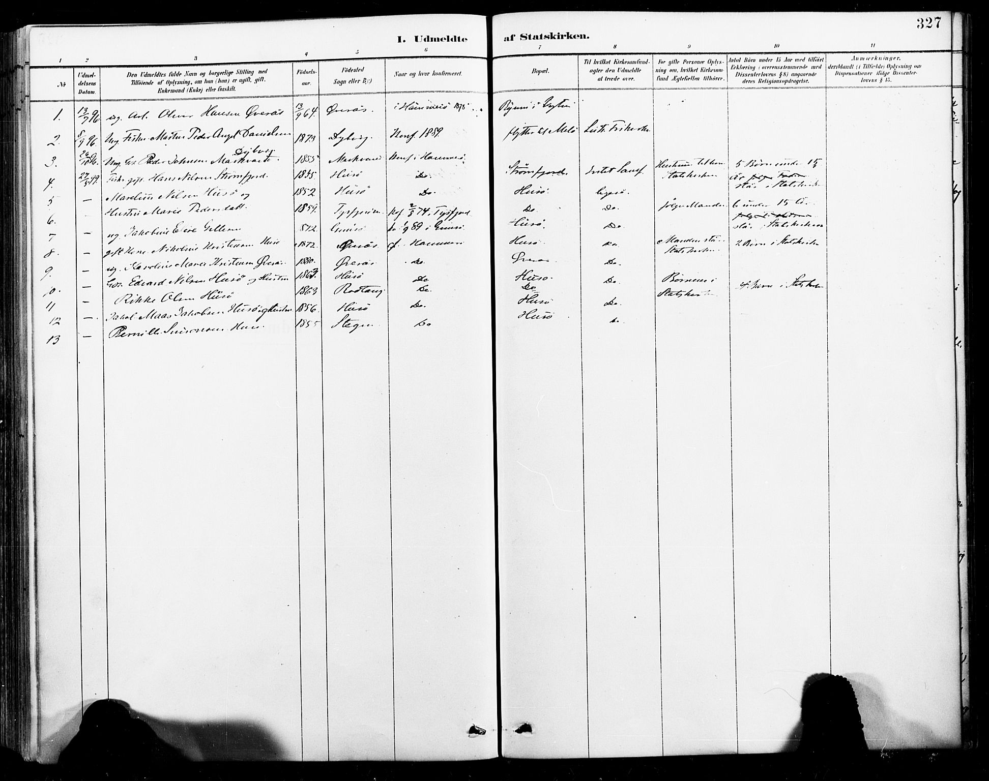 Ministerialprotokoller, klokkerbøker og fødselsregistre - Nordland, SAT/A-1459/859/L0847: Ministerialbok nr. 859A07, 1890-1899, s. 327