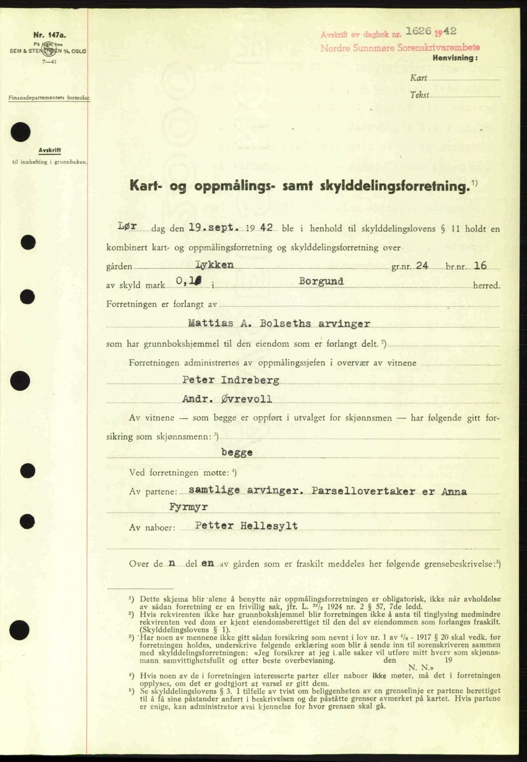 Nordre Sunnmøre sorenskriveri, SAT/A-0006/1/2/2C/2Ca: Pantebok nr. A14, 1942-1942, Dagboknr: 1626/1942