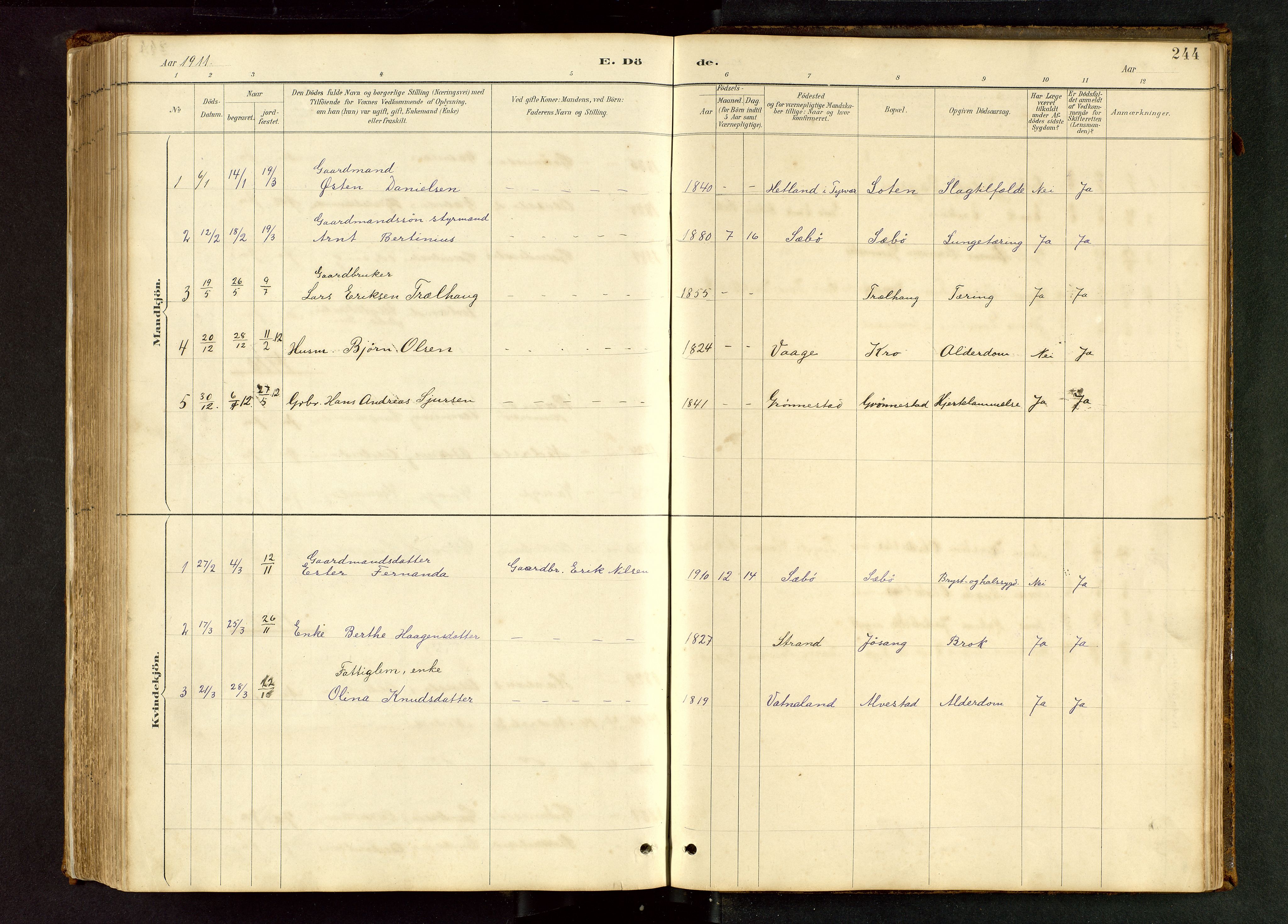 Tysvær sokneprestkontor, SAST/A -101864/H/Ha/Hab/L0005: Klokkerbok nr. B 5, 1887-1947, s. 244