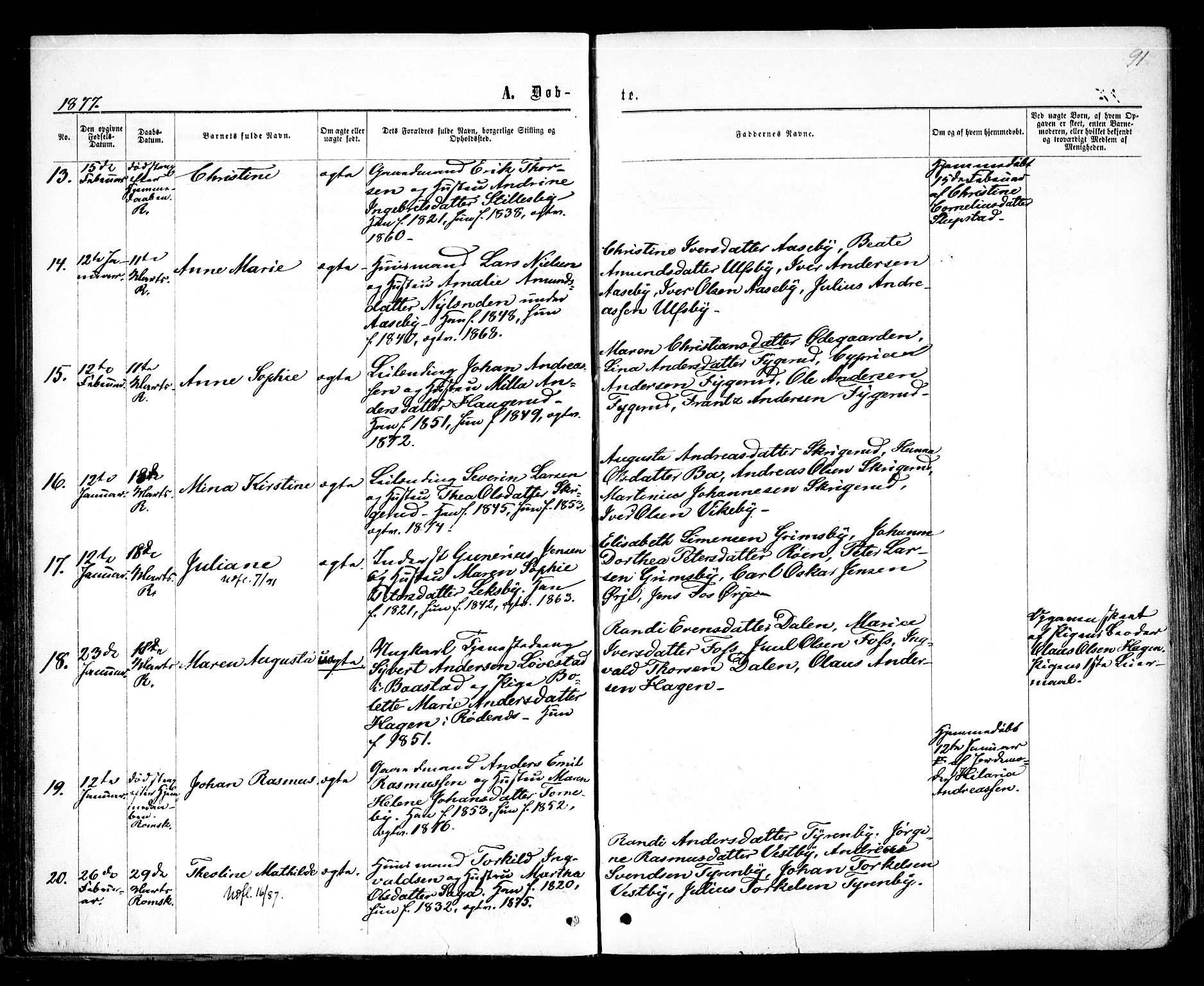 Rødenes prestekontor Kirkebøker, SAO/A-2005/F/Fa/L0008: Ministerialbok nr. I 8, 1869-1879, s. 91