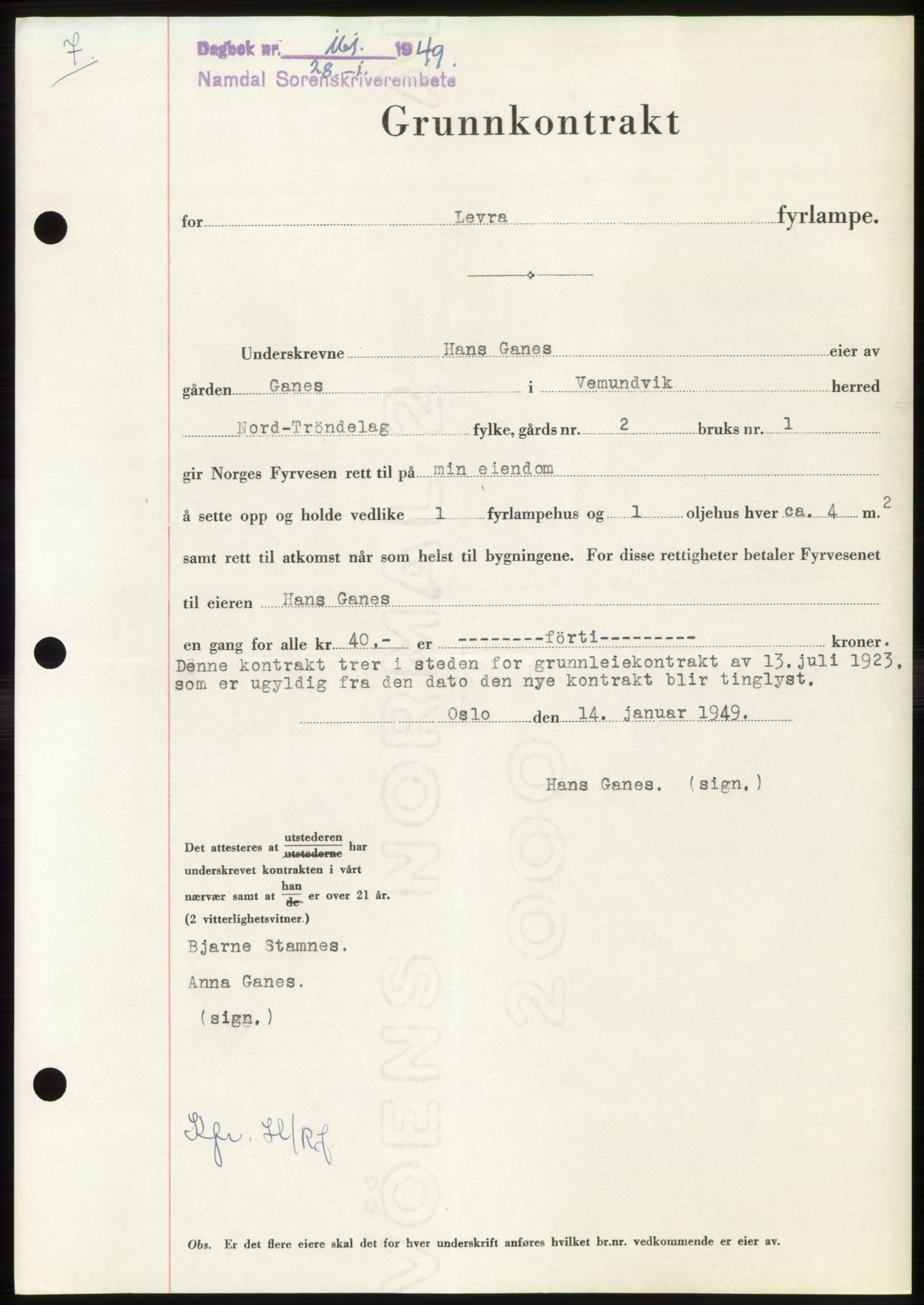 Namdal sorenskriveri, SAT/A-4133/1/2/2C: Pantebok nr. -, 1949-1949, Dagboknr: 161/1949