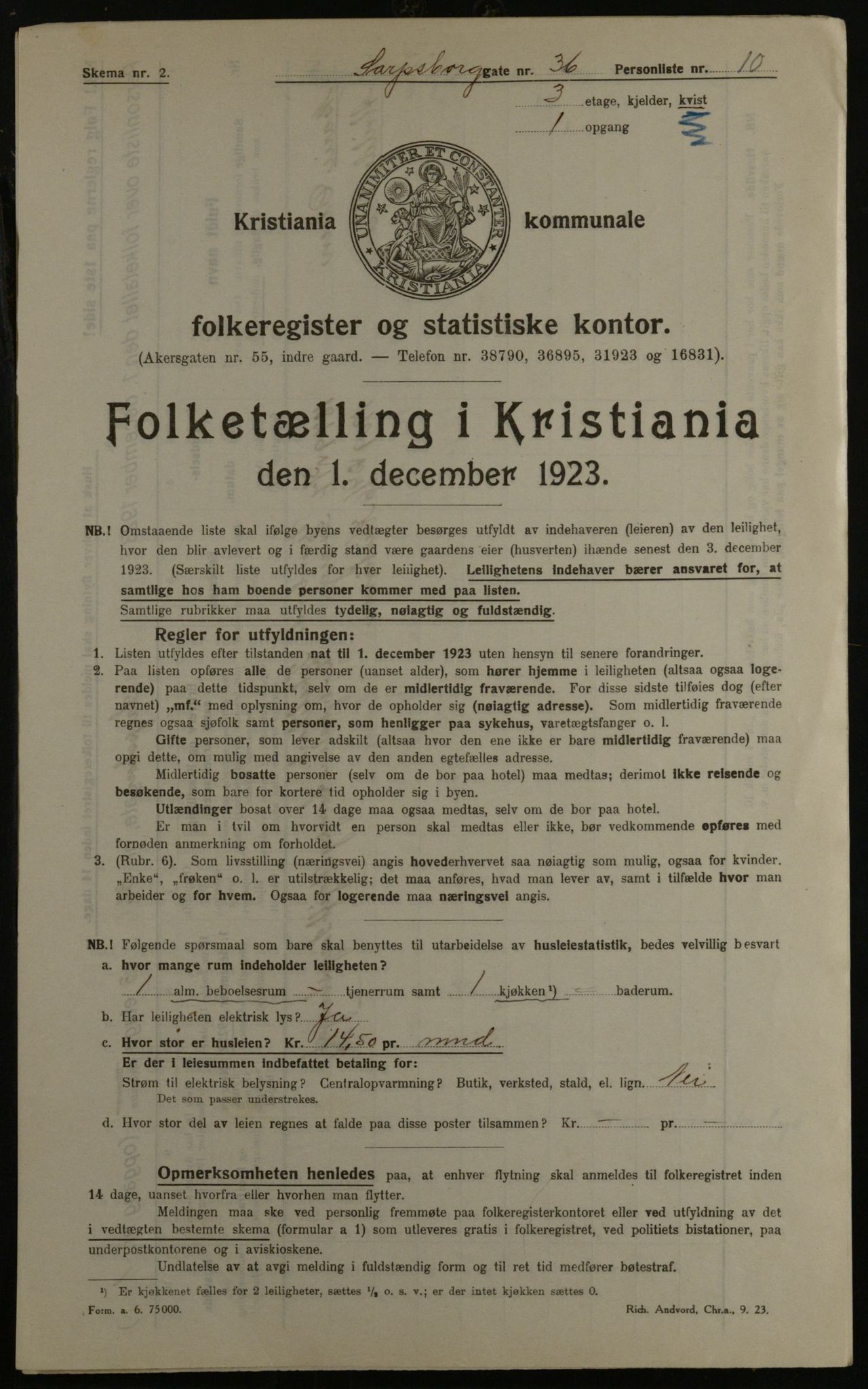 OBA, Kommunal folketelling 1.12.1923 for Kristiania, 1923, s. 98992