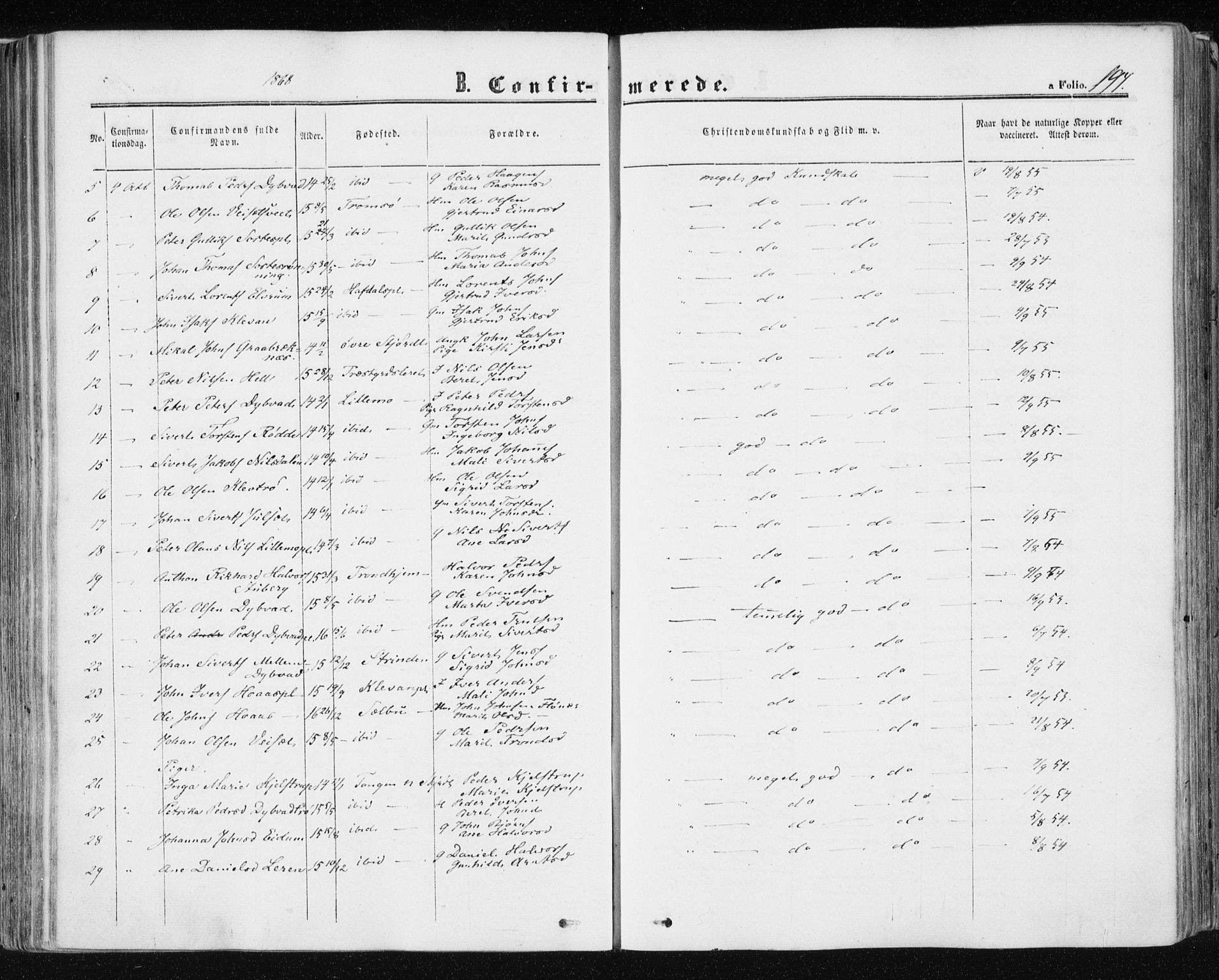 Ministerialprotokoller, klokkerbøker og fødselsregistre - Nord-Trøndelag, AV/SAT-A-1458/709/L0075: Ministerialbok nr. 709A15, 1859-1870, s. 194