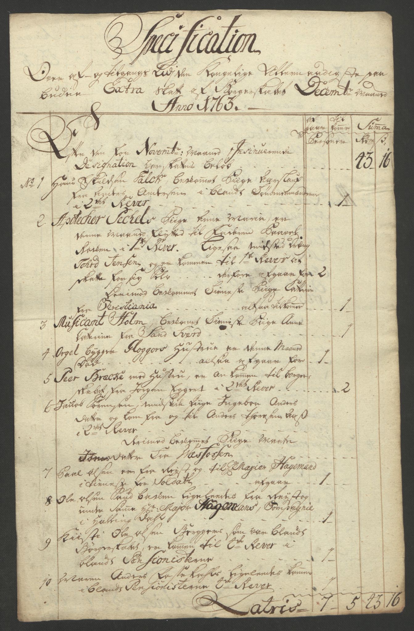 Rentekammeret inntil 1814, Reviderte regnskaper, Bergverksregnskaper, AV/RA-EA-3222/R/Rc/Rca/L0843: Ekstraskatt, 1762-1765, s. 595