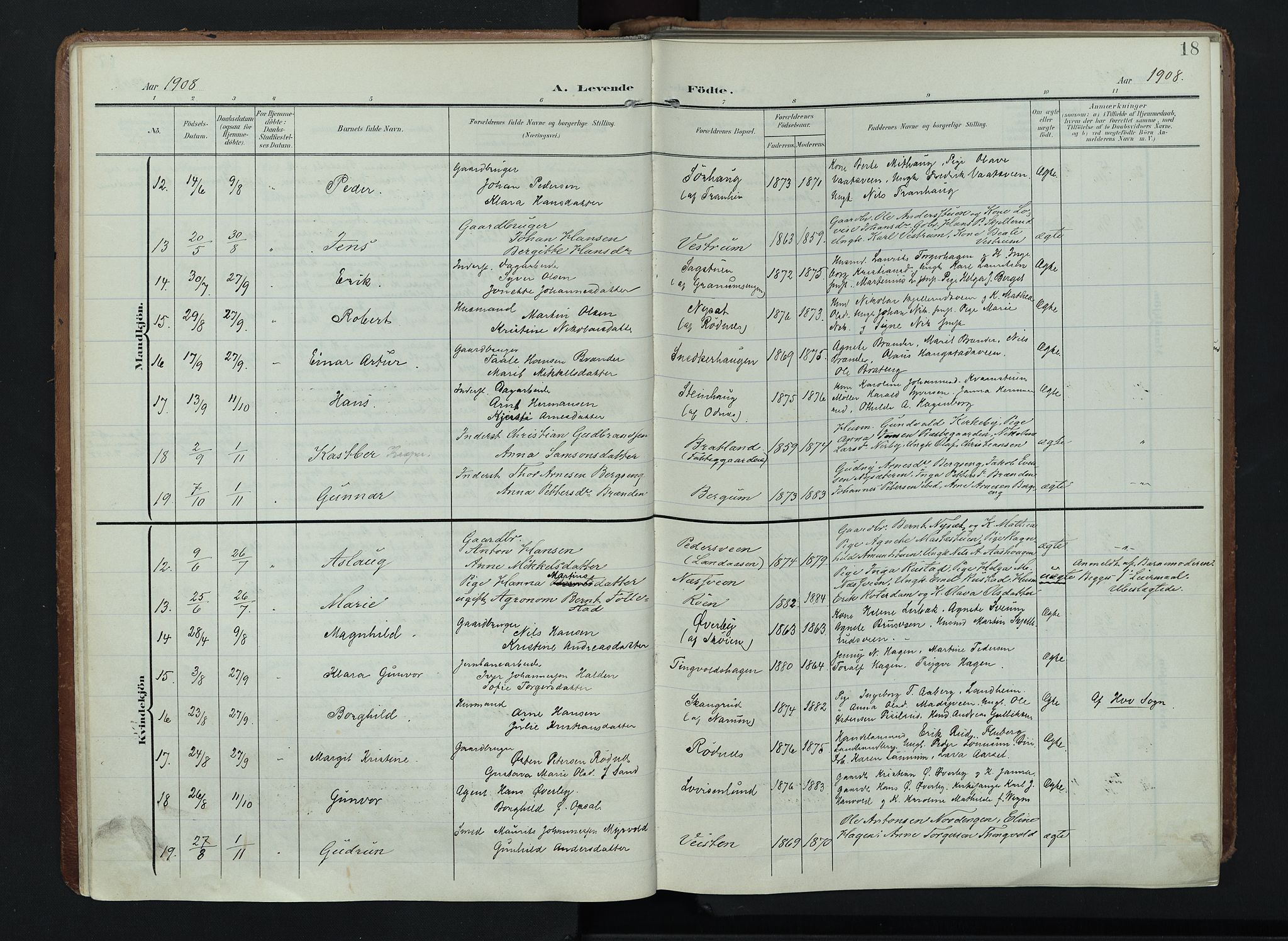 Søndre Land prestekontor, AV/SAH-PREST-122/K/L0005: Ministerialbok nr. 5, 1905-1914, s. 18