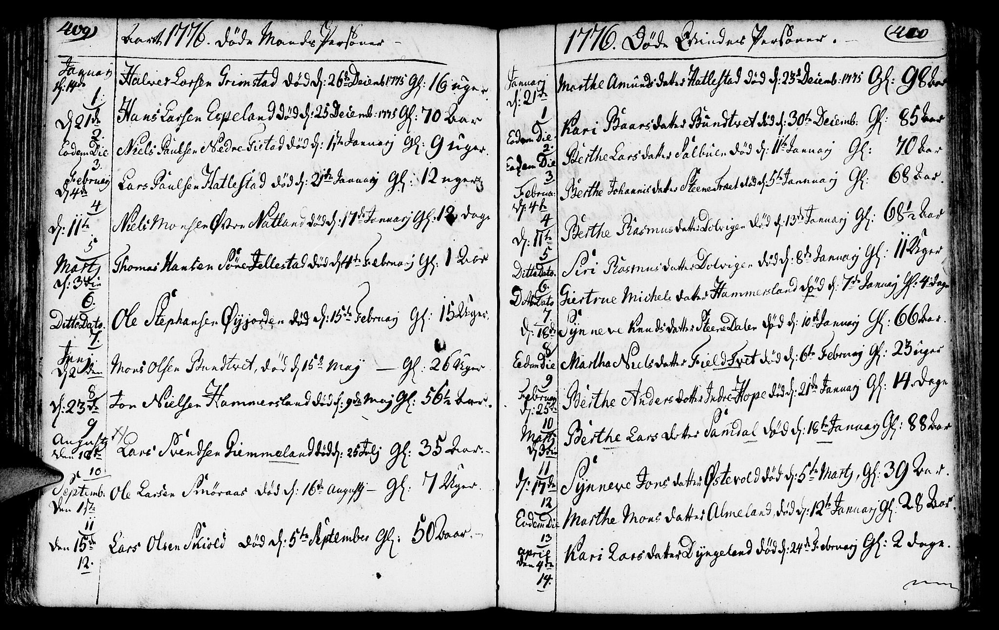 Fana Sokneprestembete, AV/SAB-A-75101/H/Haa/Haaa/L0005: Ministerialbok nr. A 5, 1773-1799, s. 409-410