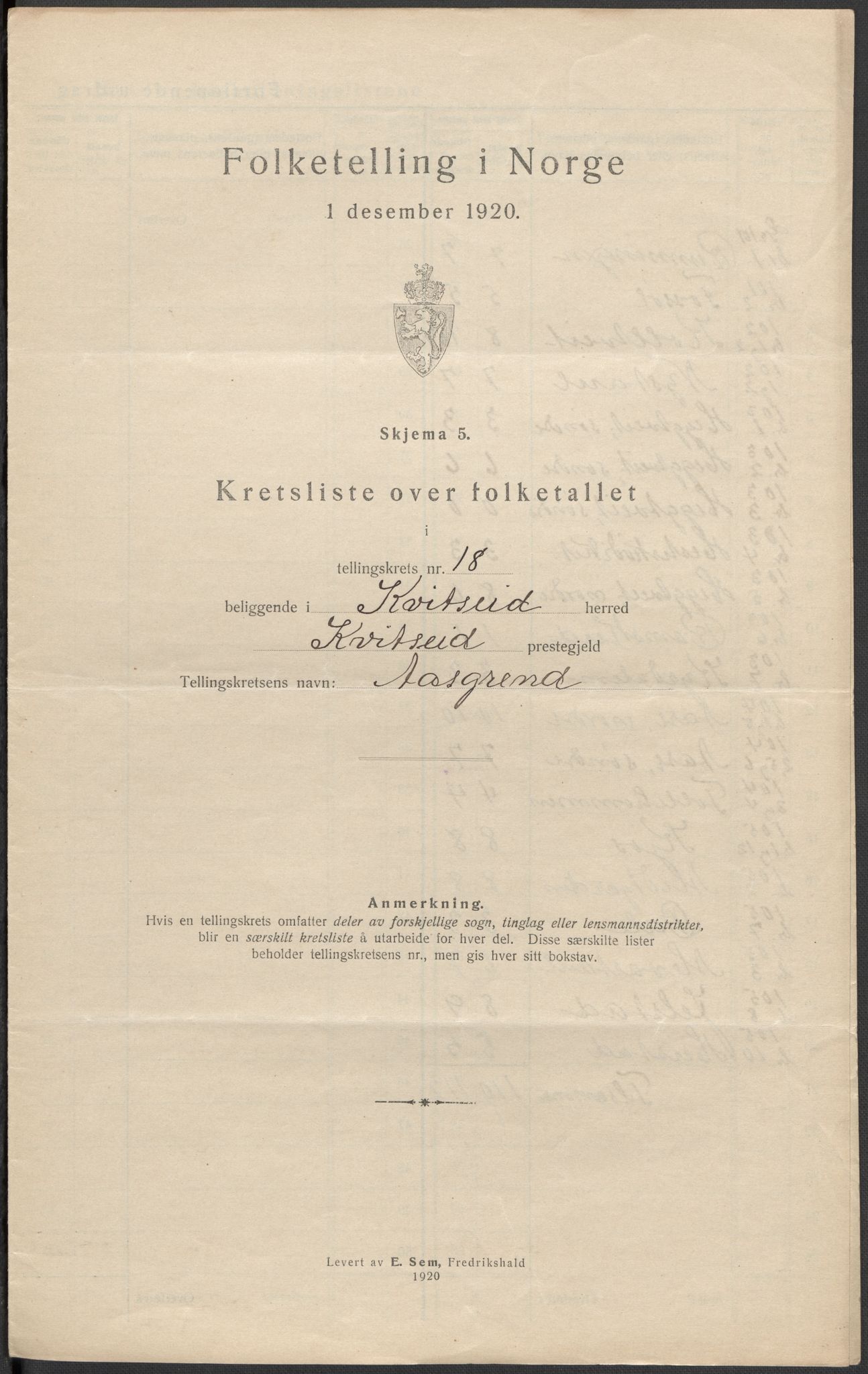 SAKO, Folketelling 1920 for 0829 Kviteseid herred, 1920, s. 54