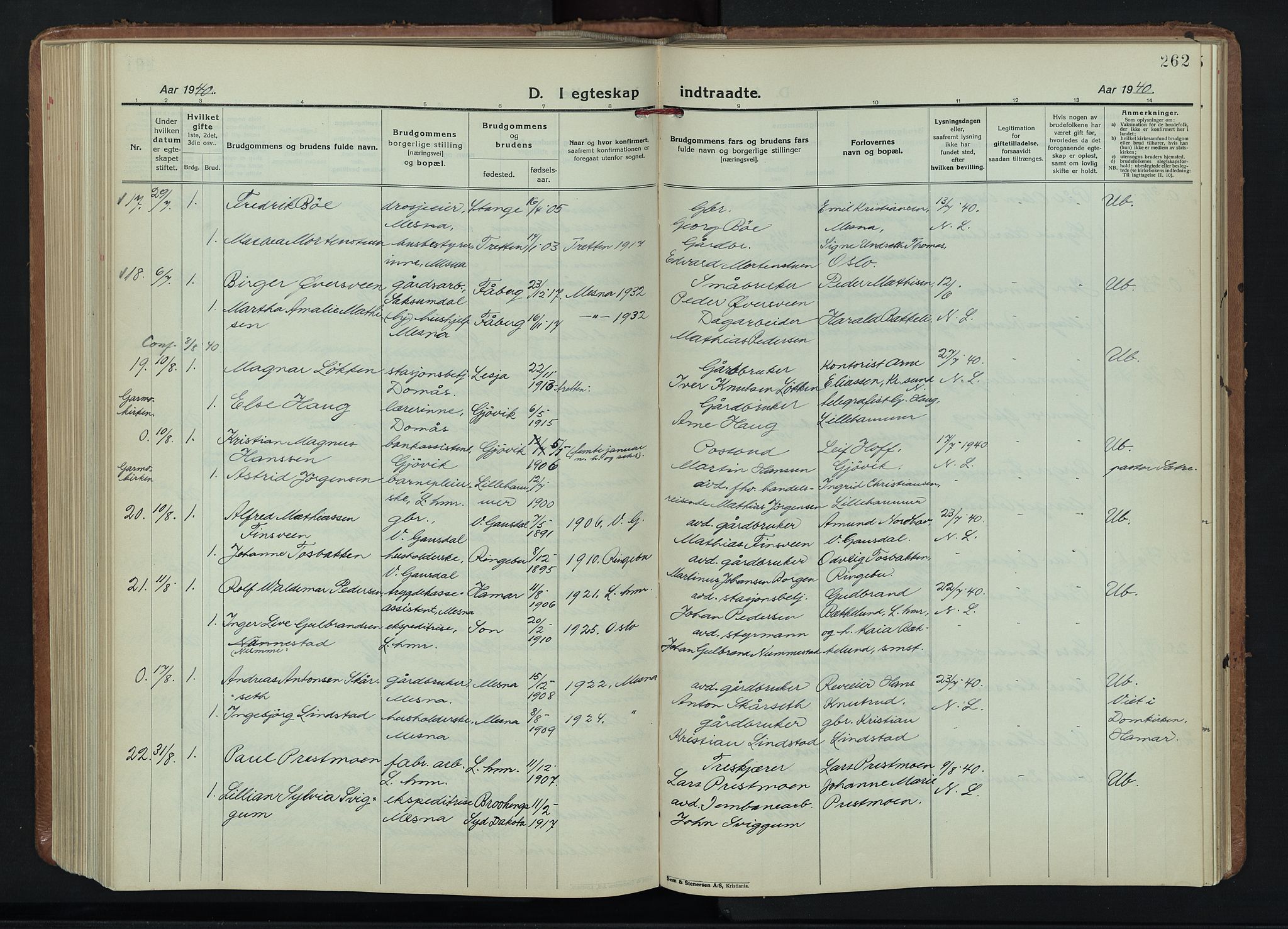 Fåberg prestekontor, AV/SAH-PREST-086/H/Ha/Hab/L0015: Klokkerbok nr. 15, 1924-1949, s. 262