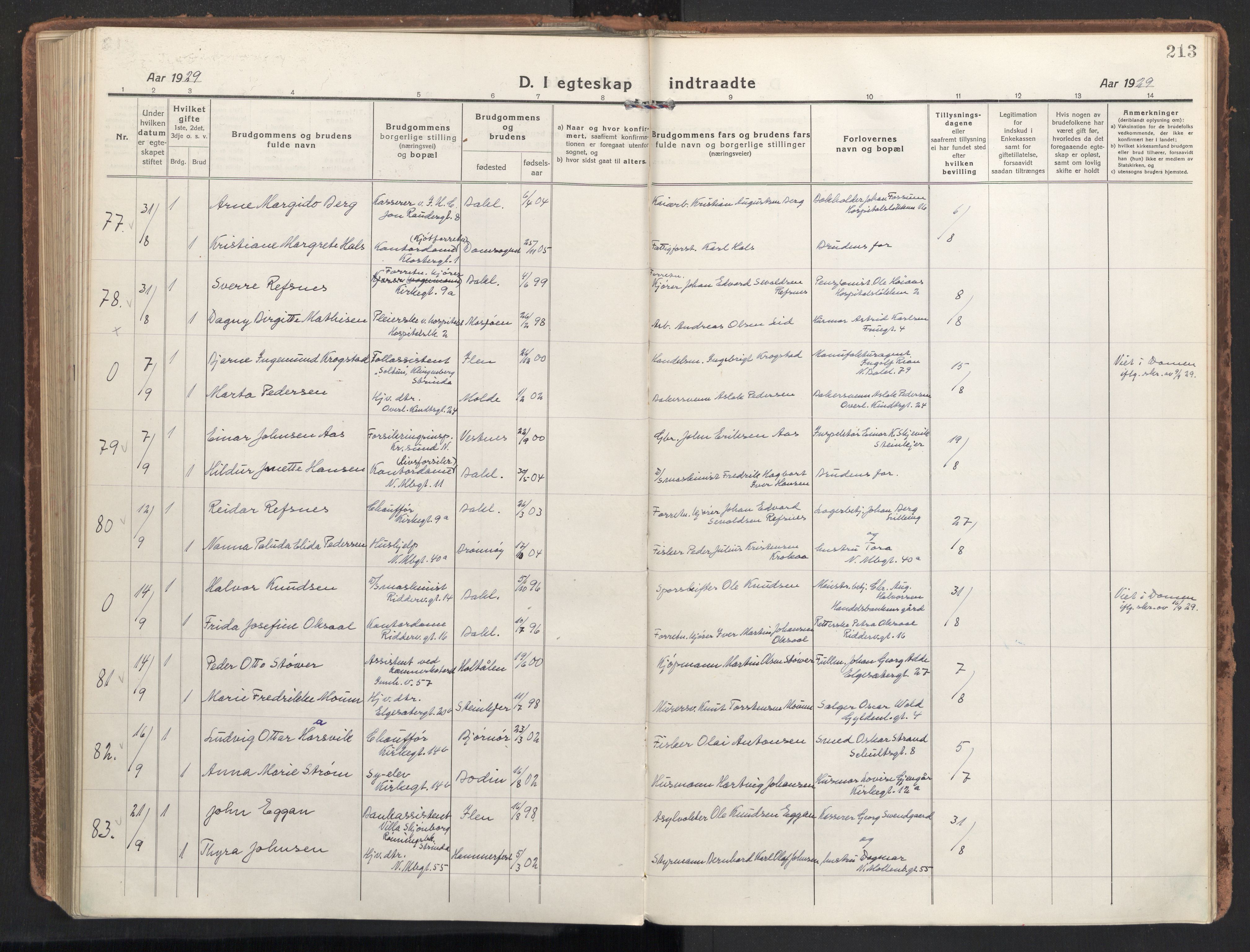Ministerialprotokoller, klokkerbøker og fødselsregistre - Sør-Trøndelag, SAT/A-1456/604/L0206: Ministerialbok nr. 604A26, 1917-1931, s. 213