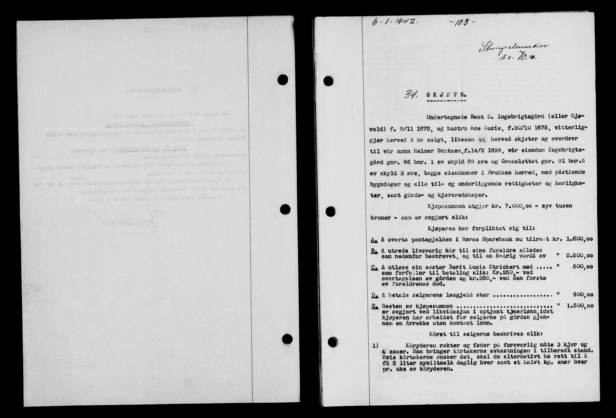 Gauldal sorenskriveri, SAT/A-0014/1/2/2C/L0054: Pantebok nr. 59, 1941-1942, Dagboknr: 34/1942