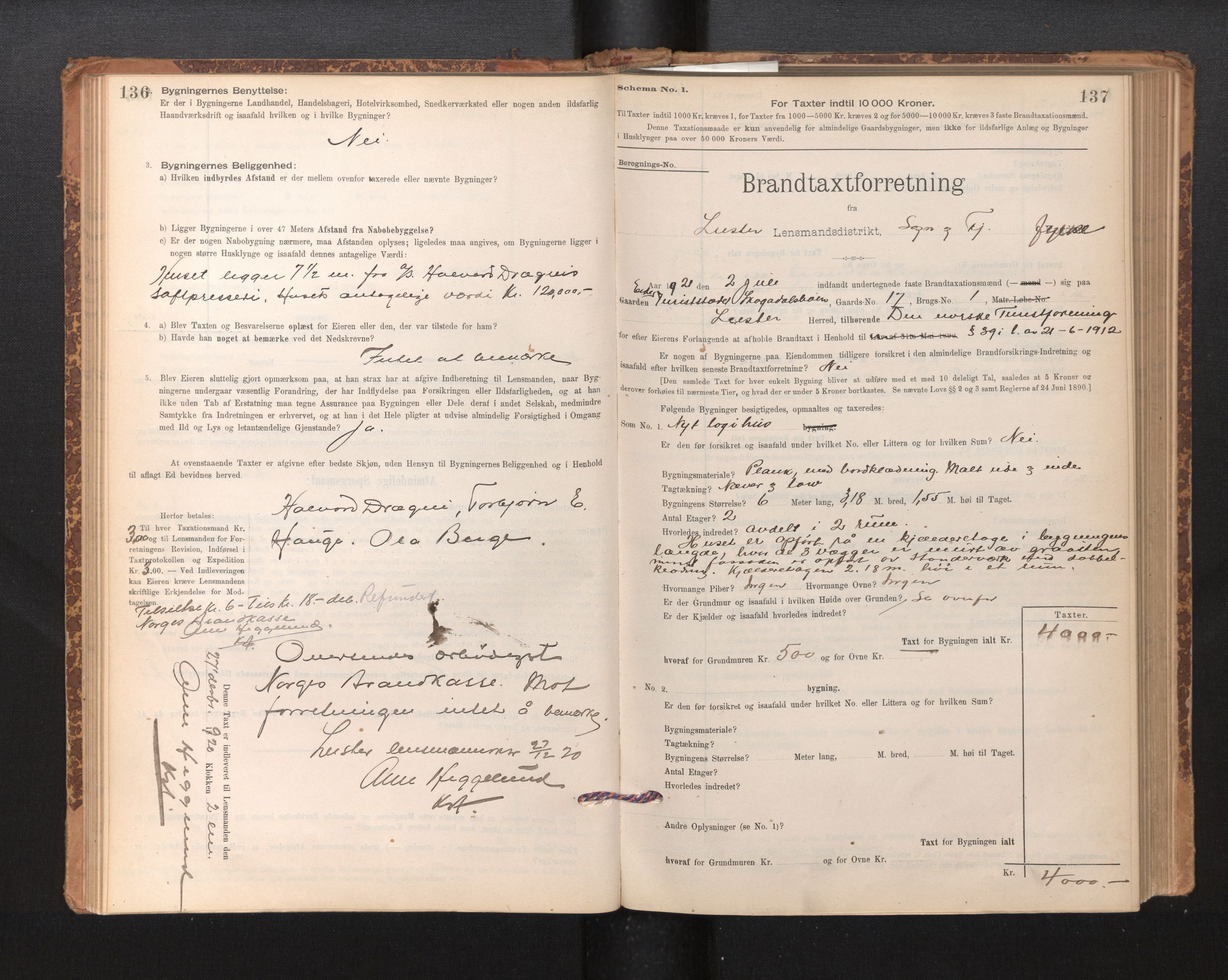 Lensmannen i Luster, AV/SAB-A-29301/0012/L0007: Branntakstprotokoll, skjematakst, 1895-1935, s. 136-137