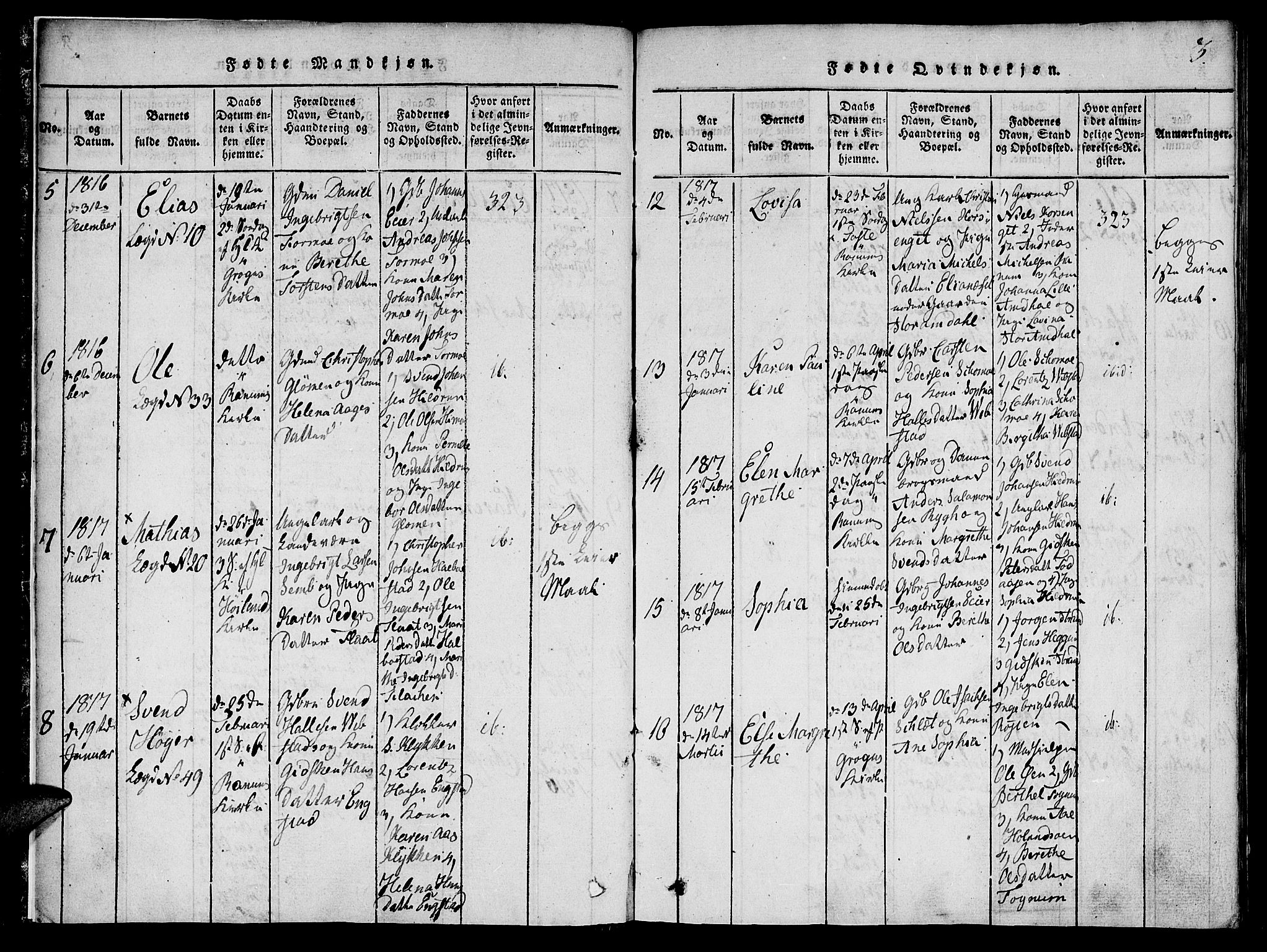 Ministerialprotokoller, klokkerbøker og fødselsregistre - Nord-Trøndelag, SAT/A-1458/764/L0559: Klokkerbok nr. 764C01, 1816-1824, s. 3