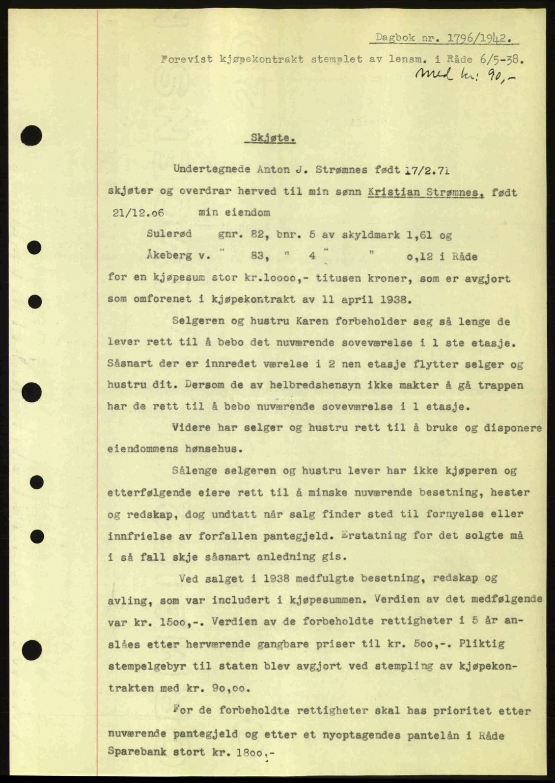 Moss sorenskriveri, SAO/A-10168: Pantebok nr. A10, 1942-1943, Dagboknr: 1796/1942