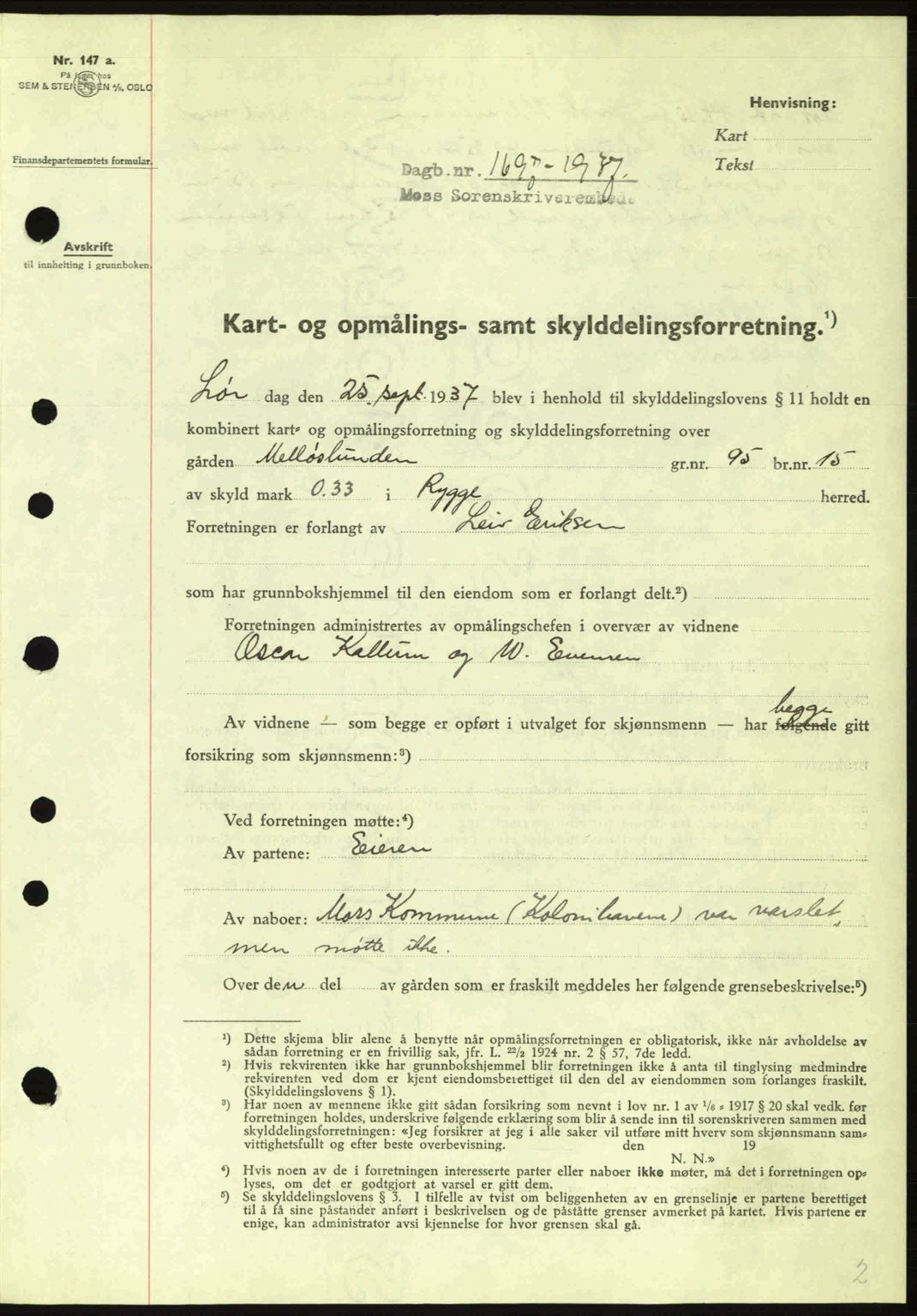 Moss sorenskriveri, SAO/A-10168: Pantebok nr. A3, 1937-1938, Dagboknr: 1697/1937