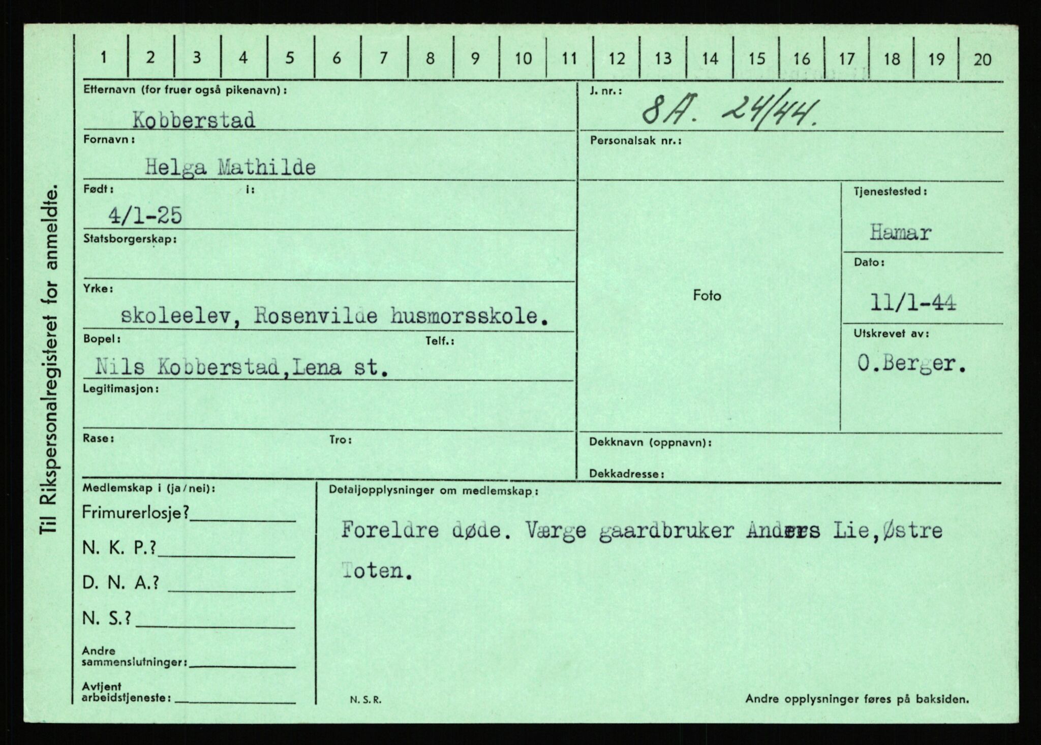 Statspolitiet - Hovedkontoret / Osloavdelingen, AV/RA-S-1329/C/Ca/L0009: Knutsen - Limstrand, 1943-1945, s. 400