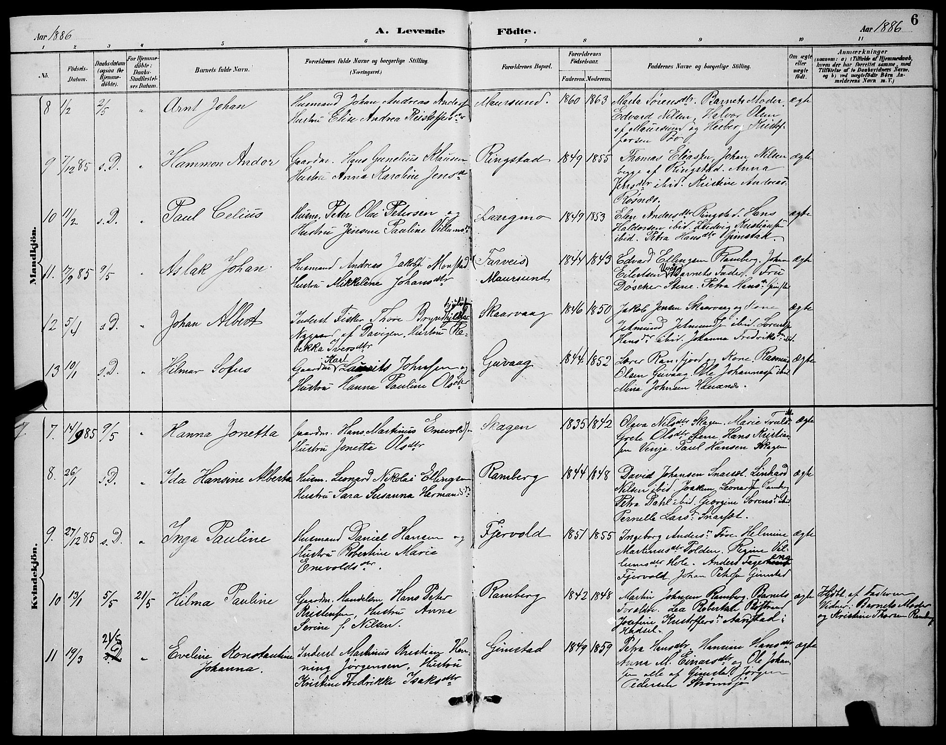 Ministerialprotokoller, klokkerbøker og fødselsregistre - Nordland, AV/SAT-A-1459/891/L1315: Klokkerbok nr. 891C04, 1886-1893, s. 6