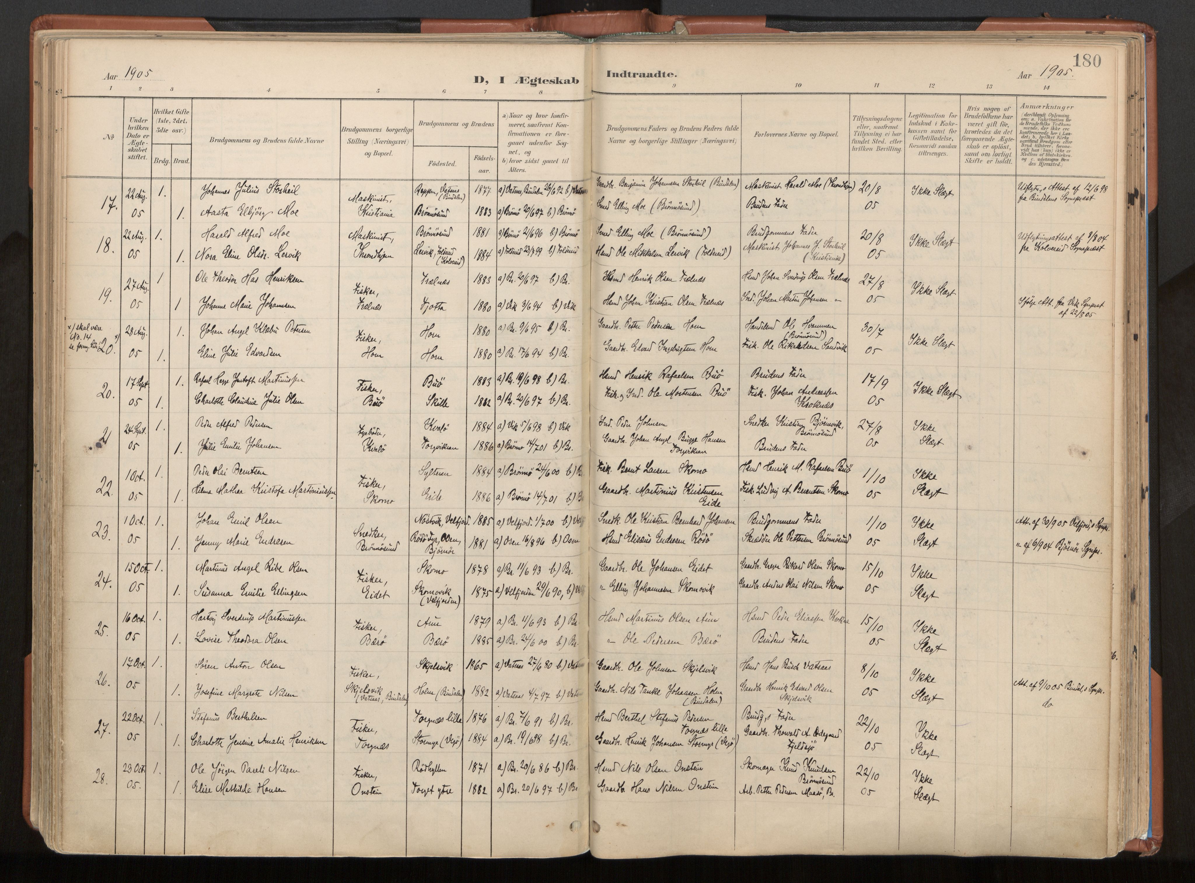 Ministerialprotokoller, klokkerbøker og fødselsregistre - Nordland, AV/SAT-A-1459/813/L0201: Ministerialbok nr. 813A11, 1901-1918, s. 180