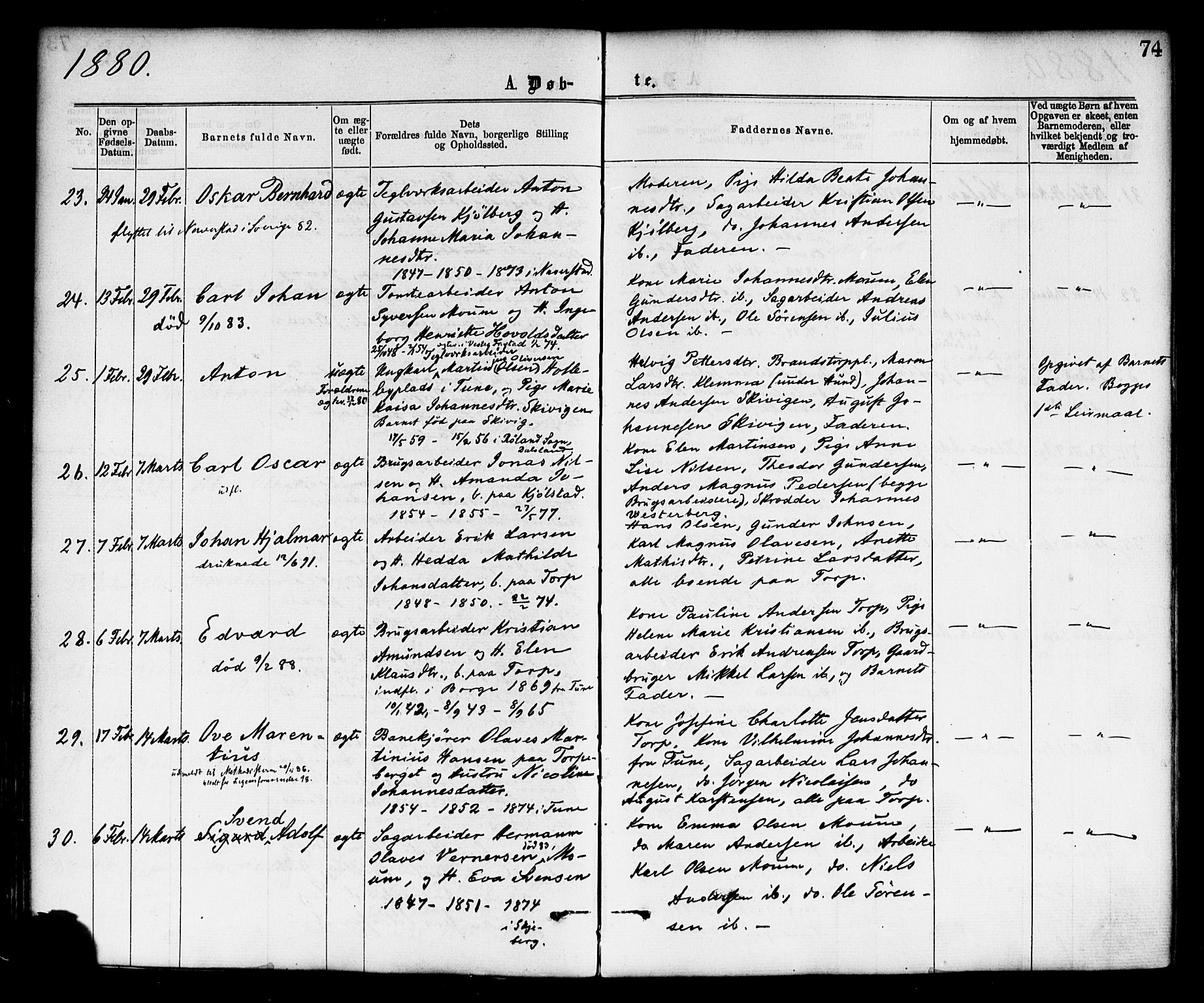Borge prestekontor Kirkebøker, AV/SAO-A-10903/F/Fa/L0007: Ministerialbok nr. I 7, 1875-1886, s. 74
