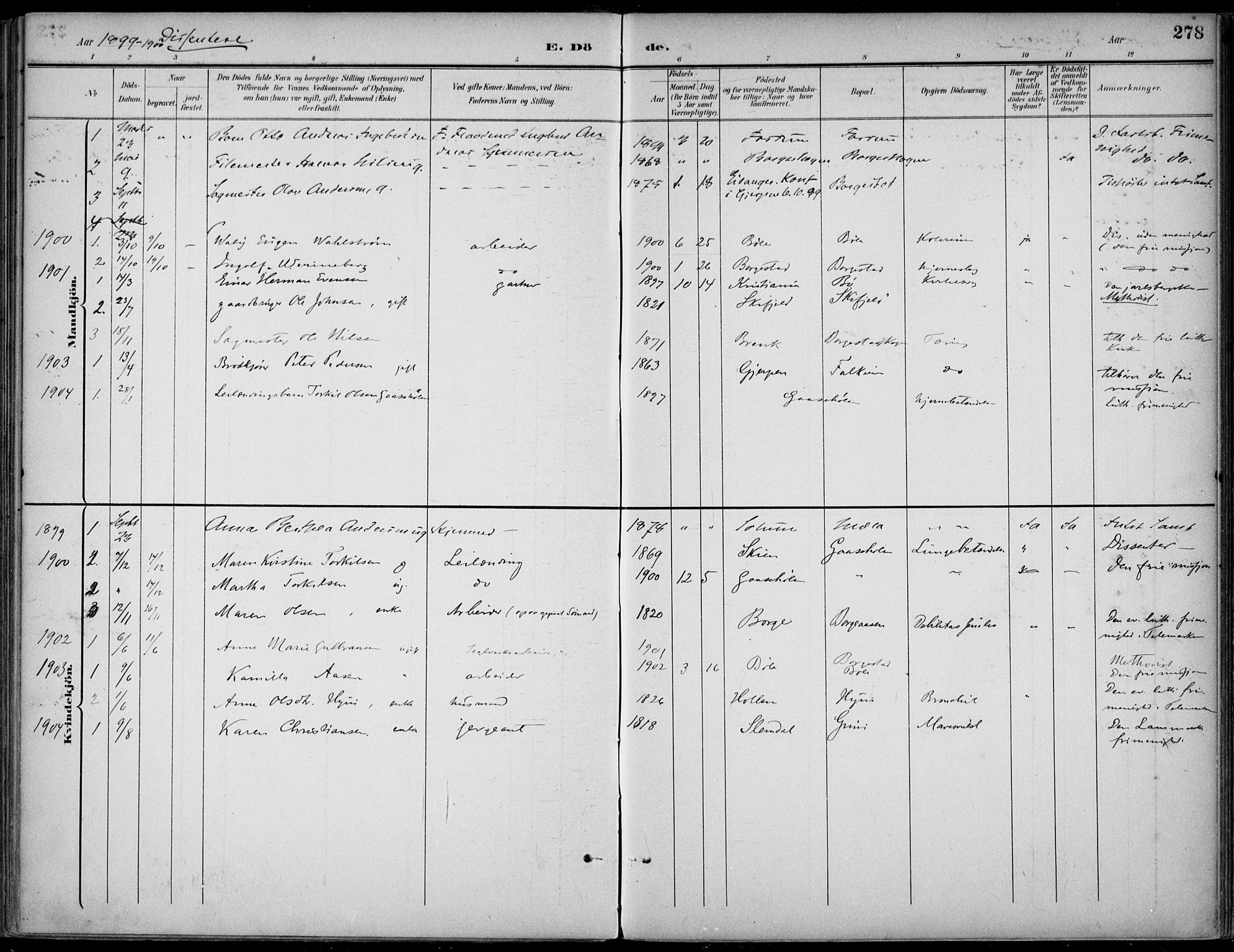 Gjerpen kirkebøker, AV/SAKO-A-265/F/Fa/L0011: Ministerialbok nr. I 11, 1896-1904, s. 278