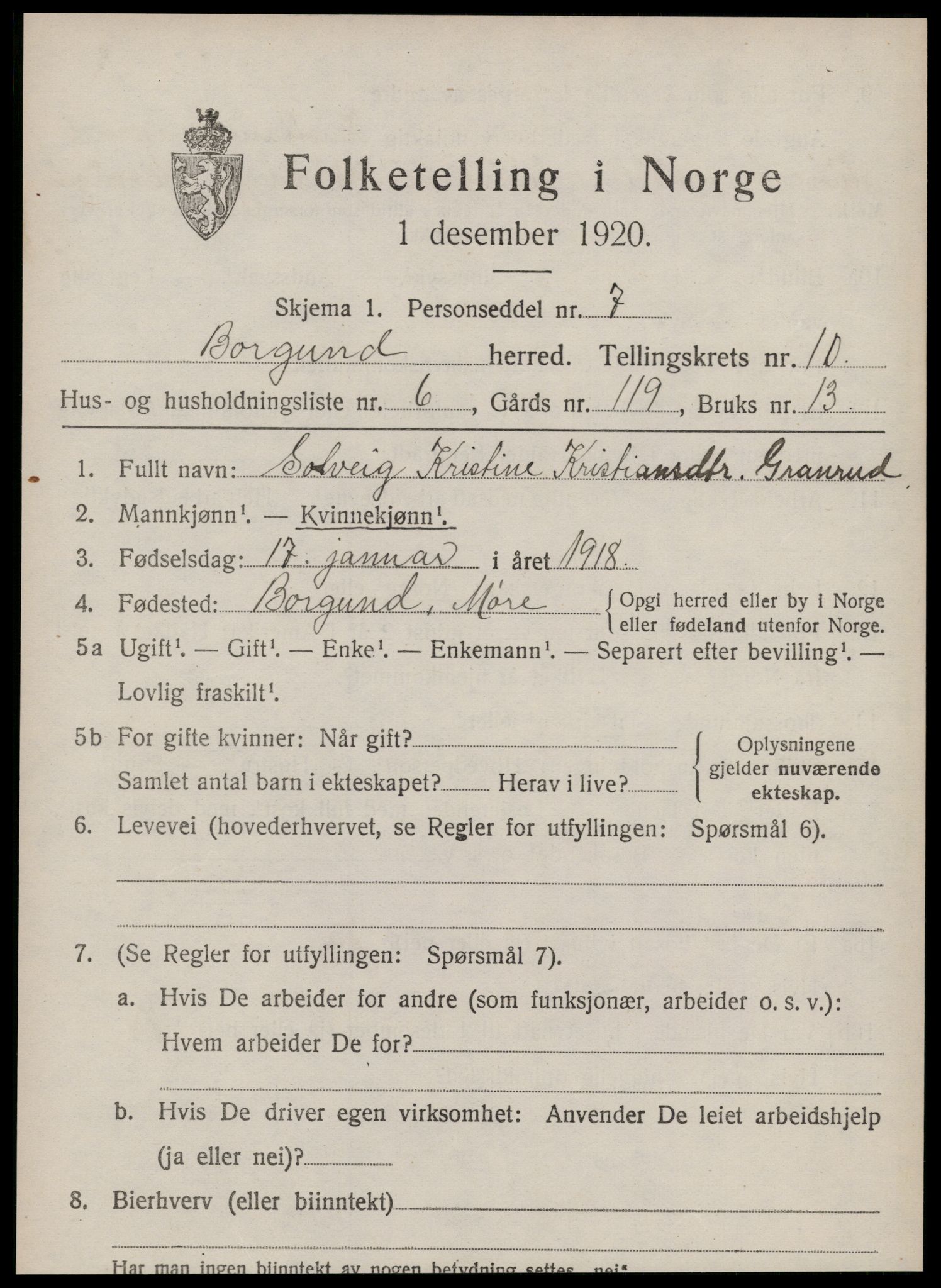 SAT, Folketelling 1920 for 1531 Borgund herred, 1920, s. 9178