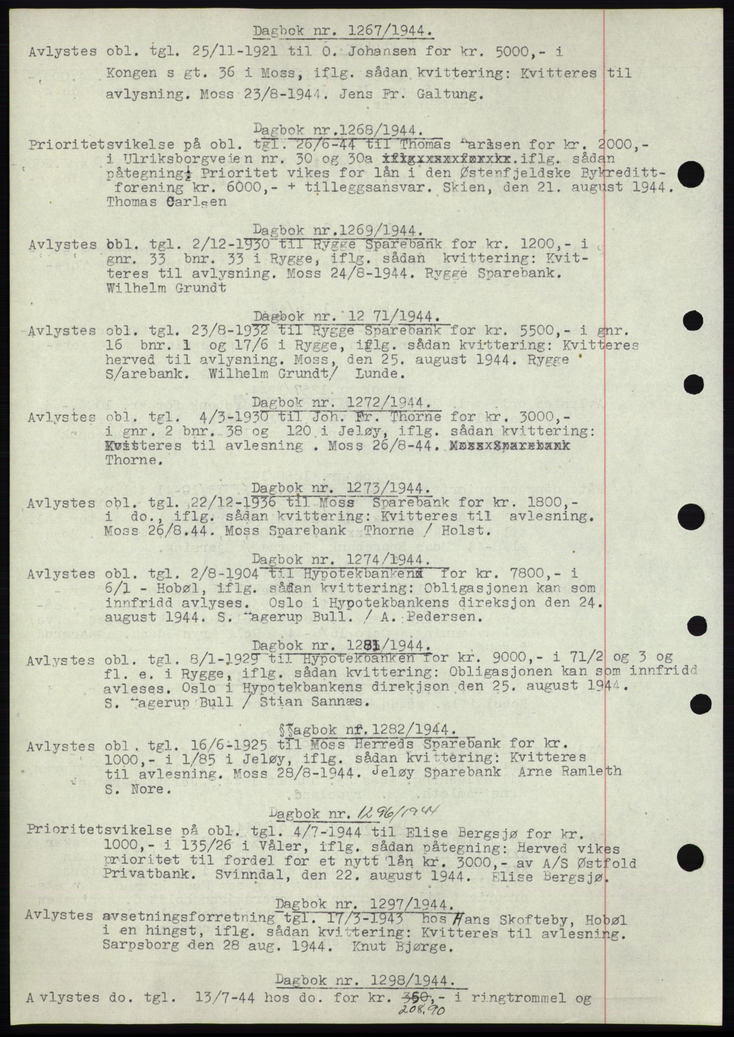 Moss sorenskriveri, SAO/A-10168: Pantebok nr. C10, 1938-1950, Dagboknr: 1267/1944