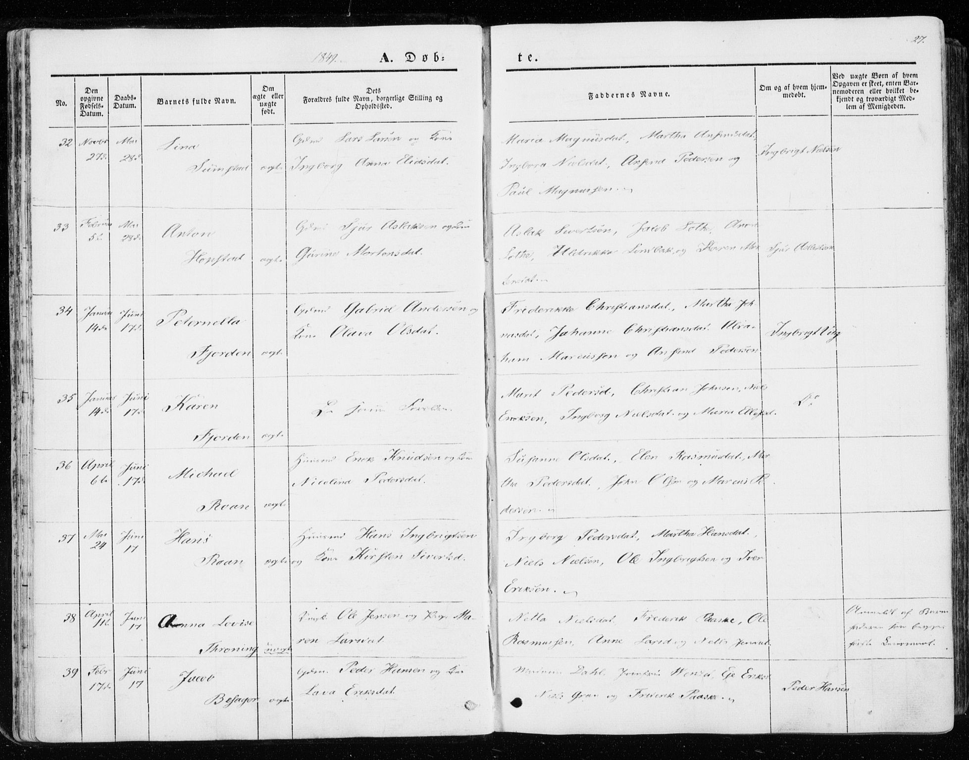 Ministerialprotokoller, klokkerbøker og fødselsregistre - Sør-Trøndelag, AV/SAT-A-1456/657/L0704: Ministerialbok nr. 657A05, 1846-1857, s. 27