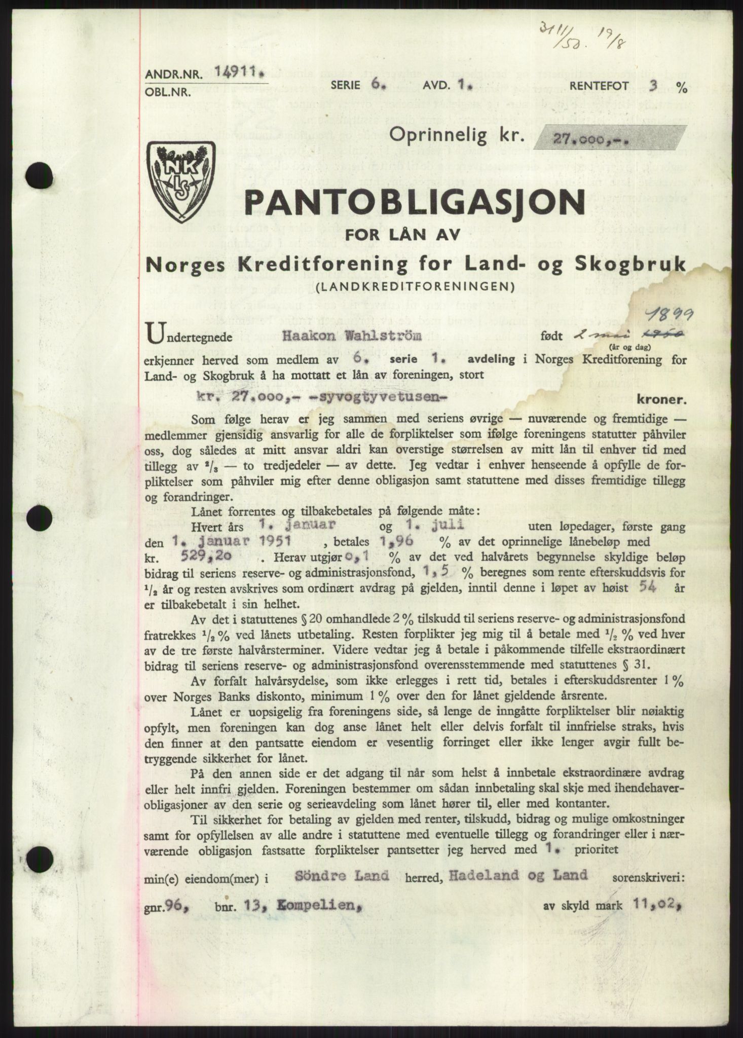 Hadeland og Land tingrett, SAH/TING-010/H/Hb/Hbc/L0020: Pantebok nr. B20, 1950-1951