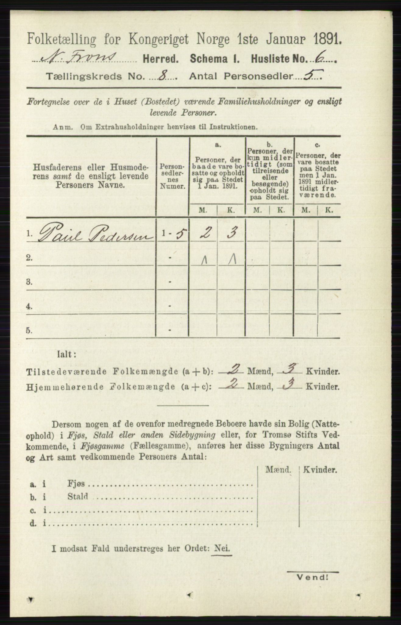 RA, Folketelling 1891 for 0518 Nord-Fron herred, 1891, s. 3385