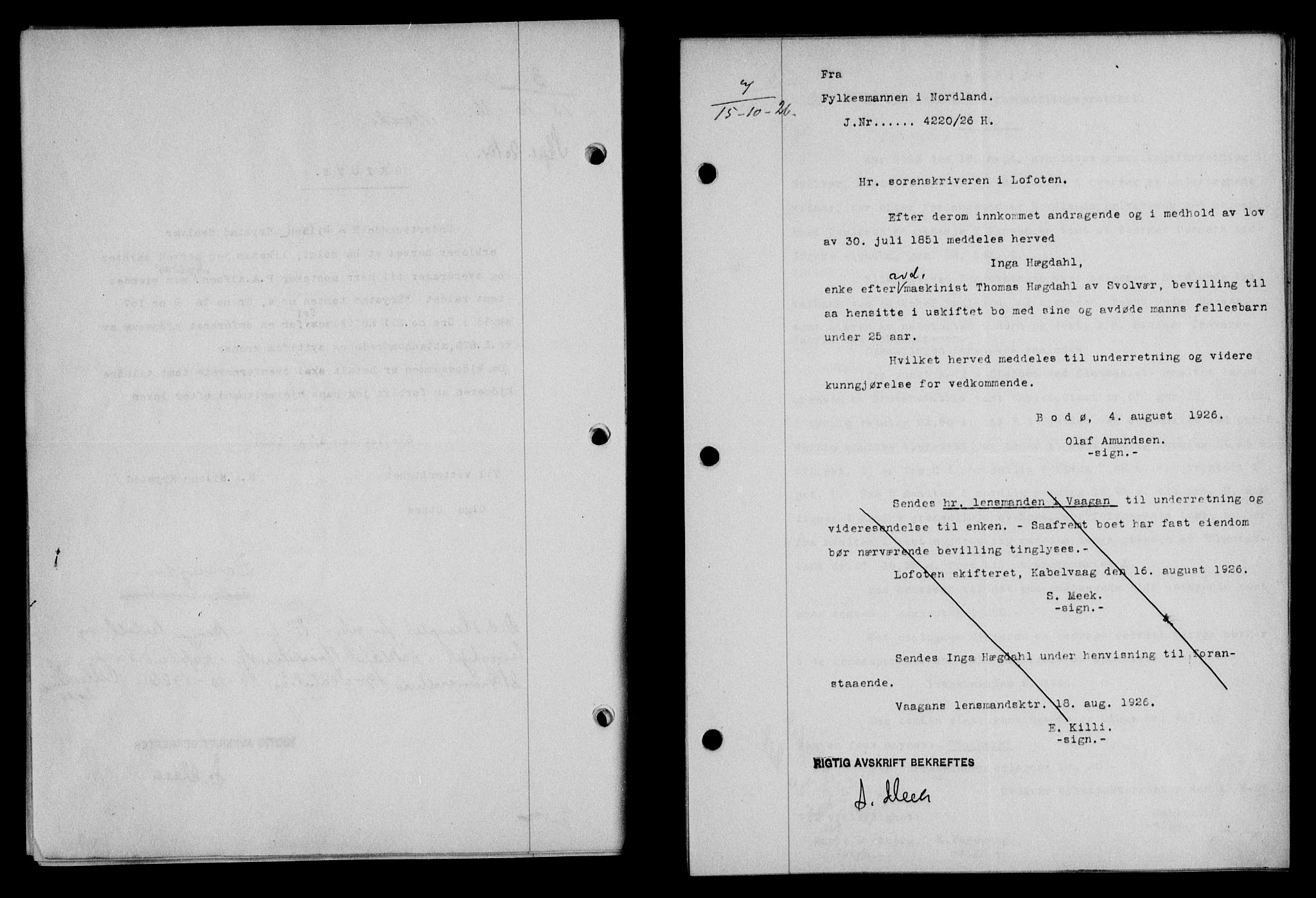 Lofoten sorenskriveri, SAT/A-0017/1/2/2C/L0014b: Pantebok nr. 14b, 1926-1926, Tingl.dato: 15.10.1926