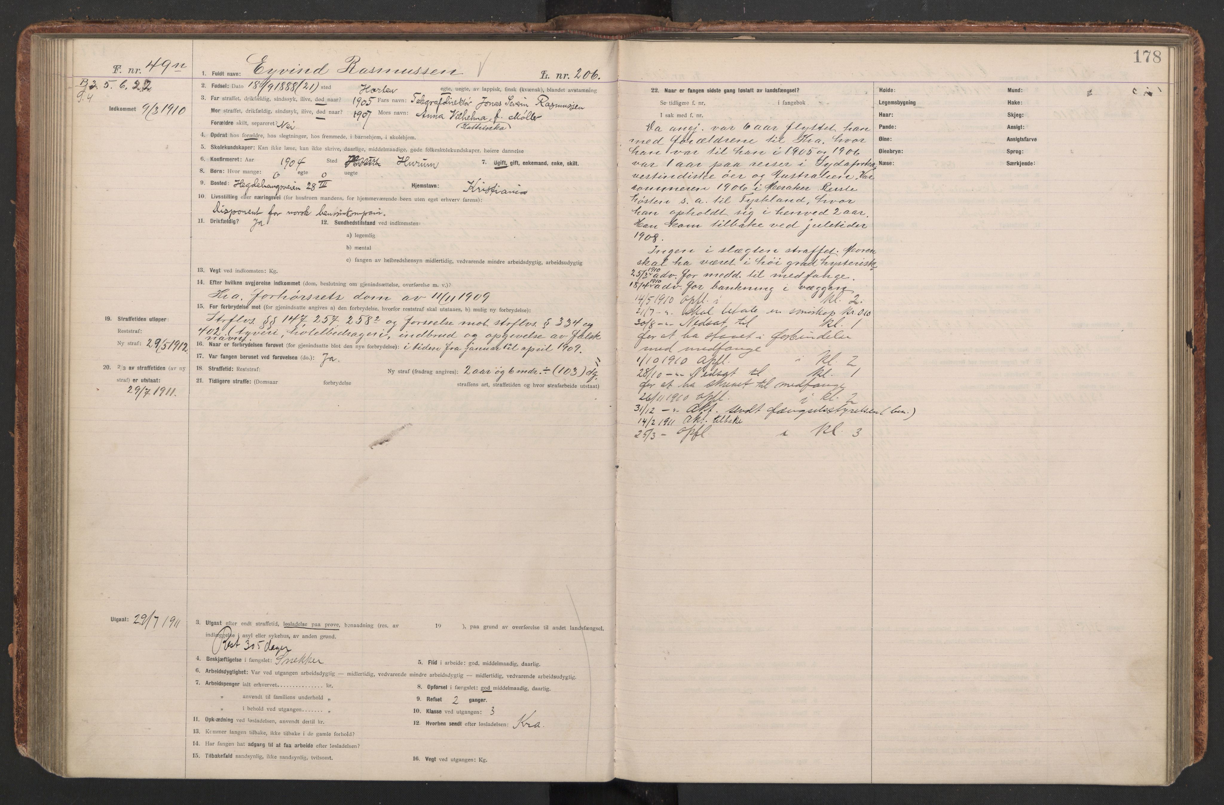 Botsfengslet, AV/RA-S-1539/D/Db/Dbb/L0043: 872m - 212n, 1909-1910, s. 178