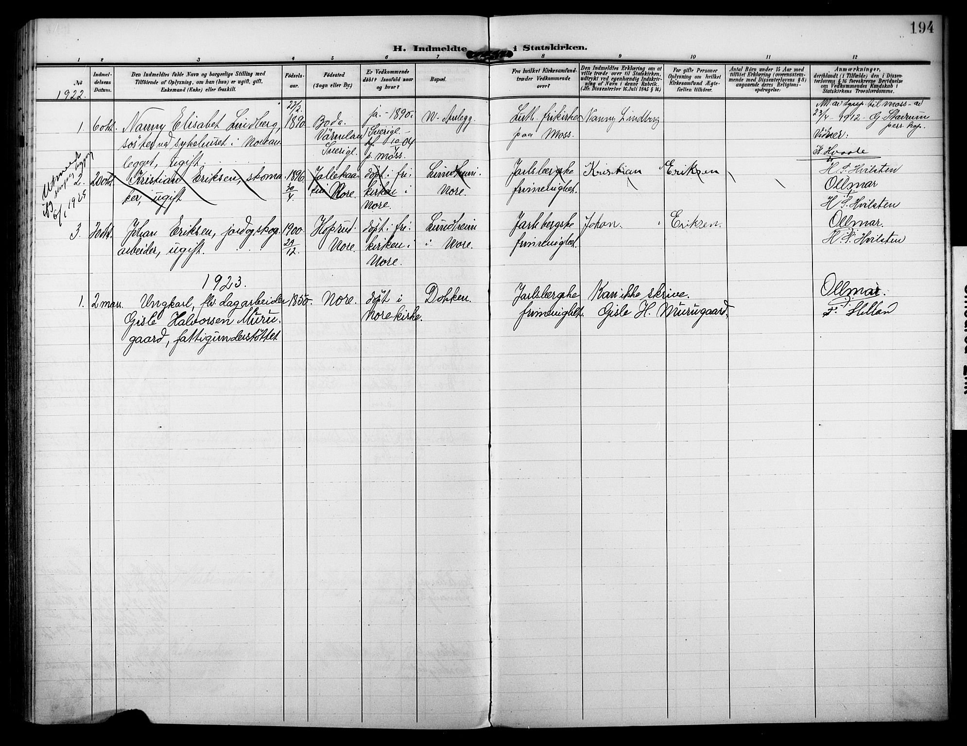 Nore kirkebøker, AV/SAKO-A-238/F/Fb/L0003: Ministerialbok nr. II 3, 1906-1926, s. 194