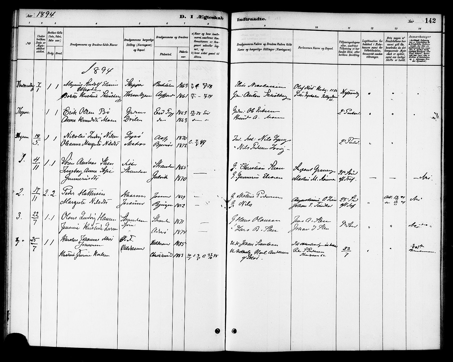 Ministerialprotokoller, klokkerbøker og fødselsregistre - Sør-Trøndelag, SAT/A-1456/654/L0663: Ministerialbok nr. 654A01, 1880-1894, s. 142