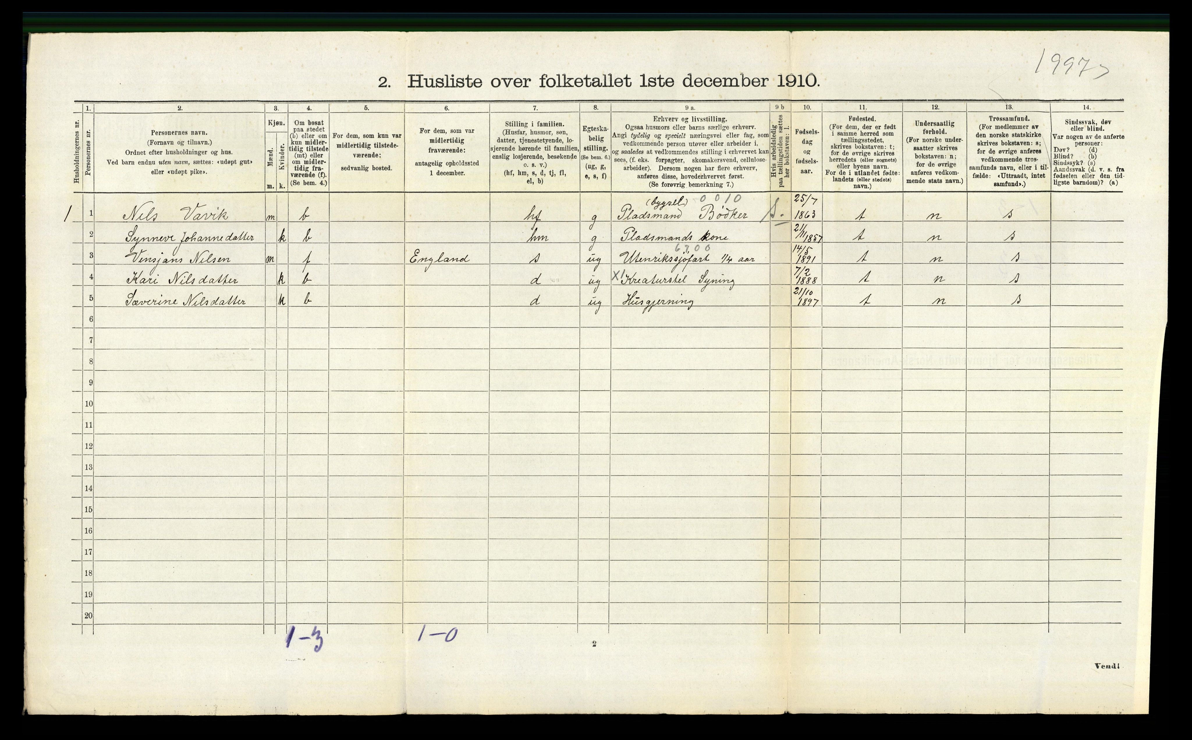 RA, Folketelling 1910 for 1241 Fusa herred, 1910, s. 183